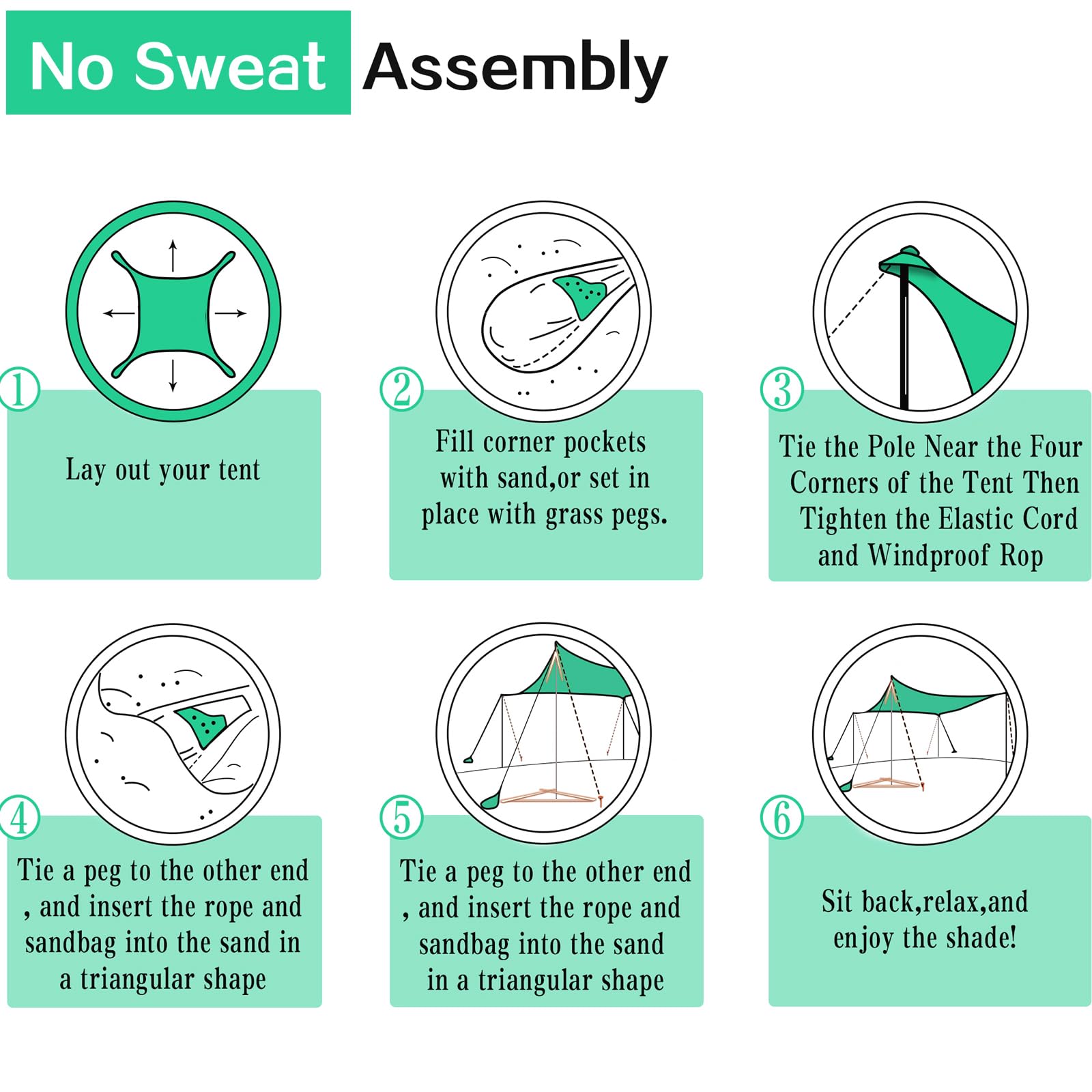 UMARDOO 10x10 FT Portable Beach Tent - Easy Setup Sun Shelter with Carry Bag, Compact & Lightweight for Family Outdoor Travel, Picnics, Camping & Beach Days (Green, 4 Poles)