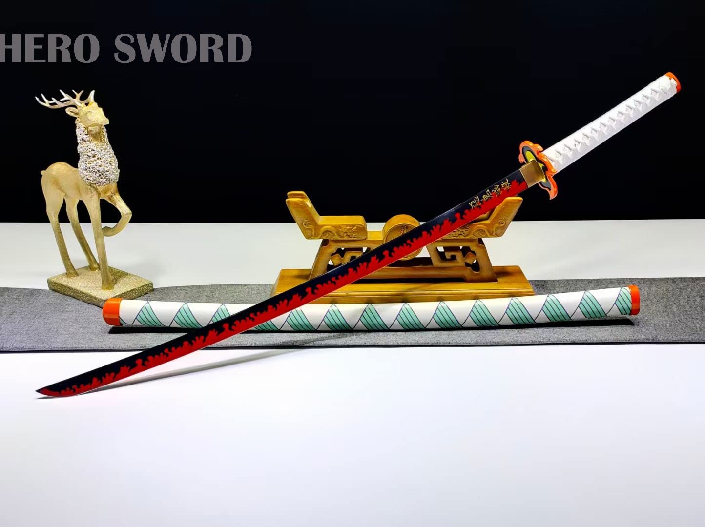 Handmade 1095 High Carbon Steel Demon Slayer Katana Sword - HERO SWORD Agatsuma Zenitsu Cosplay Knife, Sharp Japanese Anime Sword Real Weapon for Collectors, Martial Arts Training & Anime Conventions