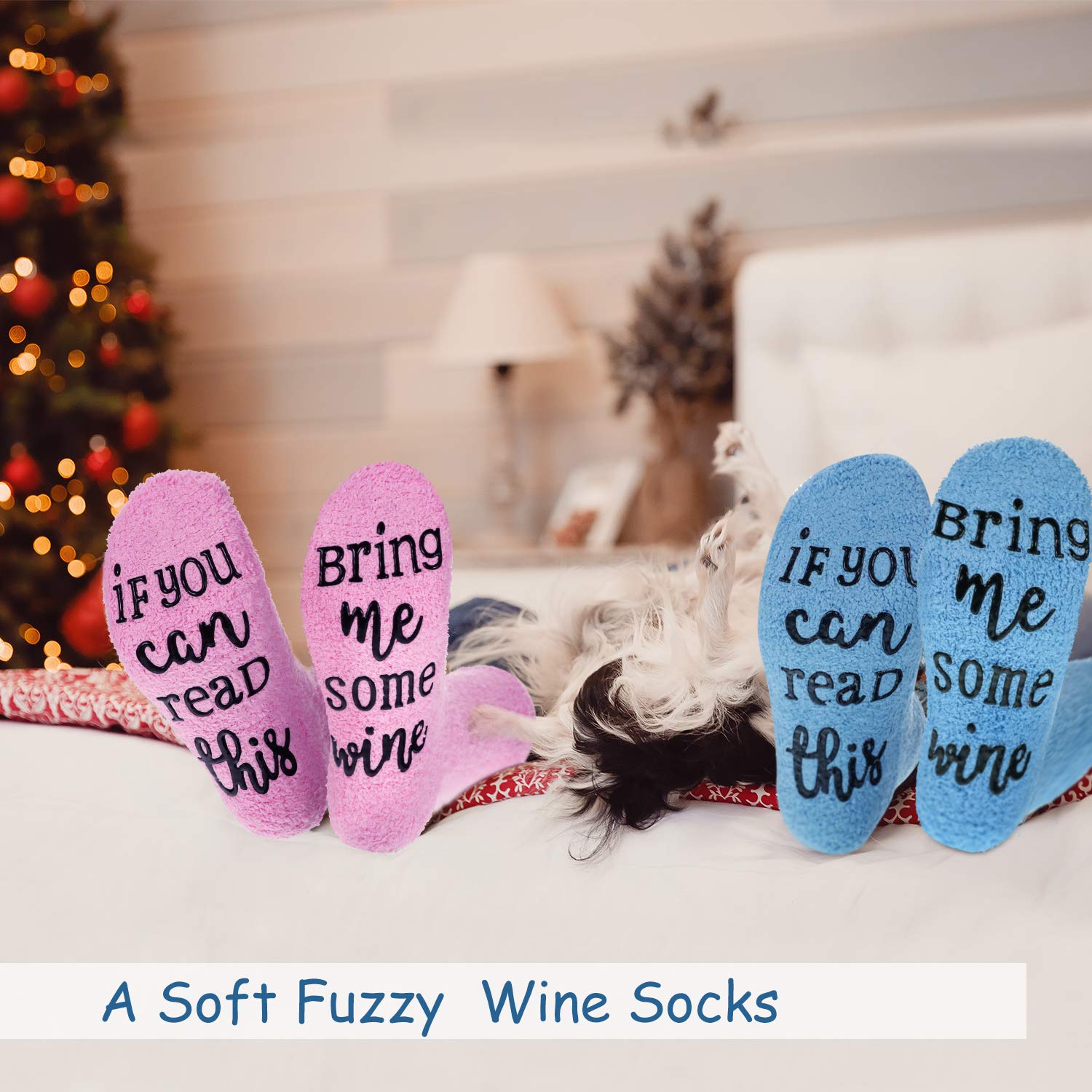 Syhood 4 Pairs Christmas Wine Socks - Novelty Funny Fuzzy Cozy Socks Gift Set with 'If You Can Read This' Design - Perfect for Holiday Gifts, Wine Lovers & Cozy Winter Evenings