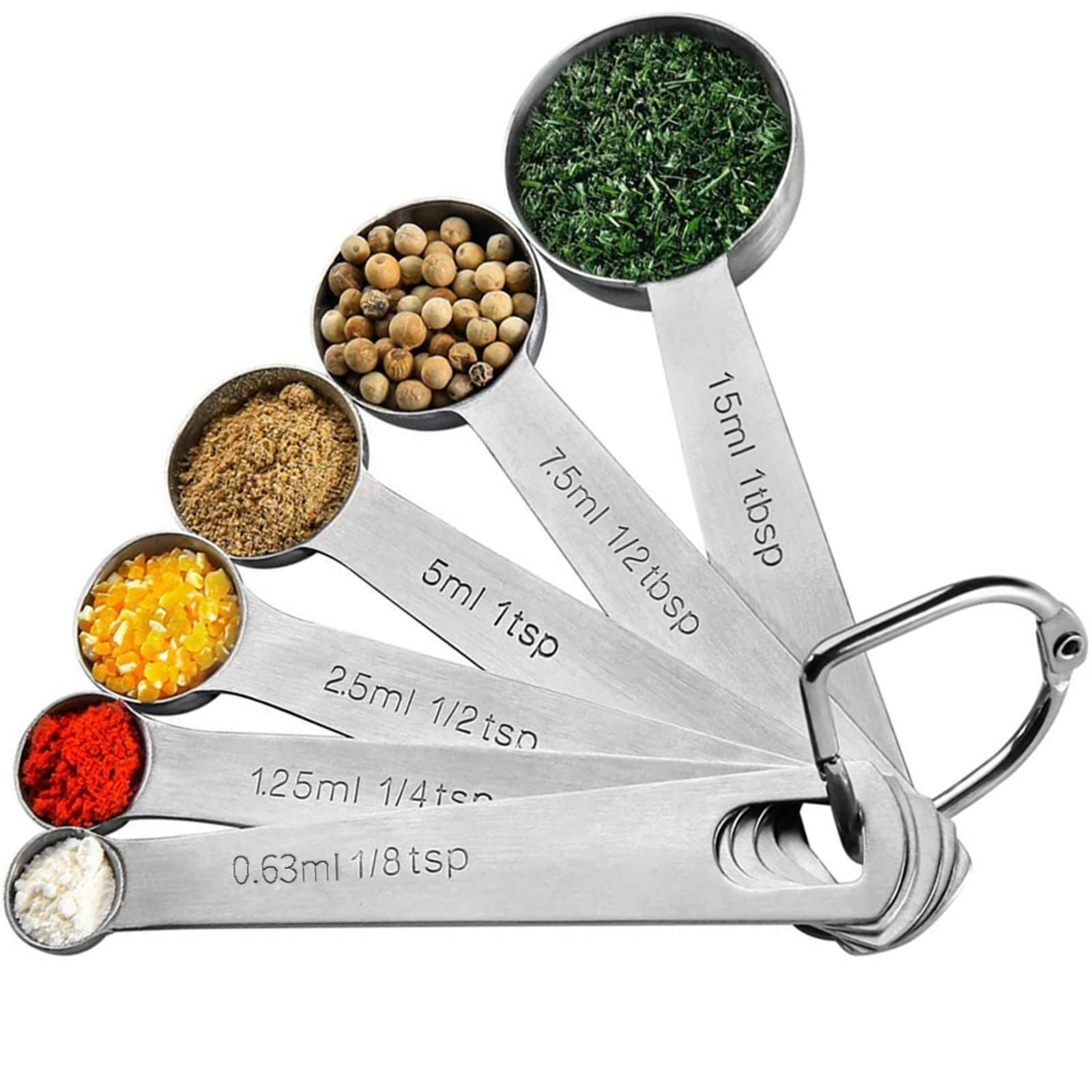 Premium Stainless Steel Measuring Spoons Set of 6 - Engraved Tablespoon & Teaspoon Scoops for Dry & Liquid Ingredients - Essential Baking & Cooking Utensils - Perfect for Spices, Flour, Sugar & Coffee - Ideal for Home Kitchen & Professional Baker Use
