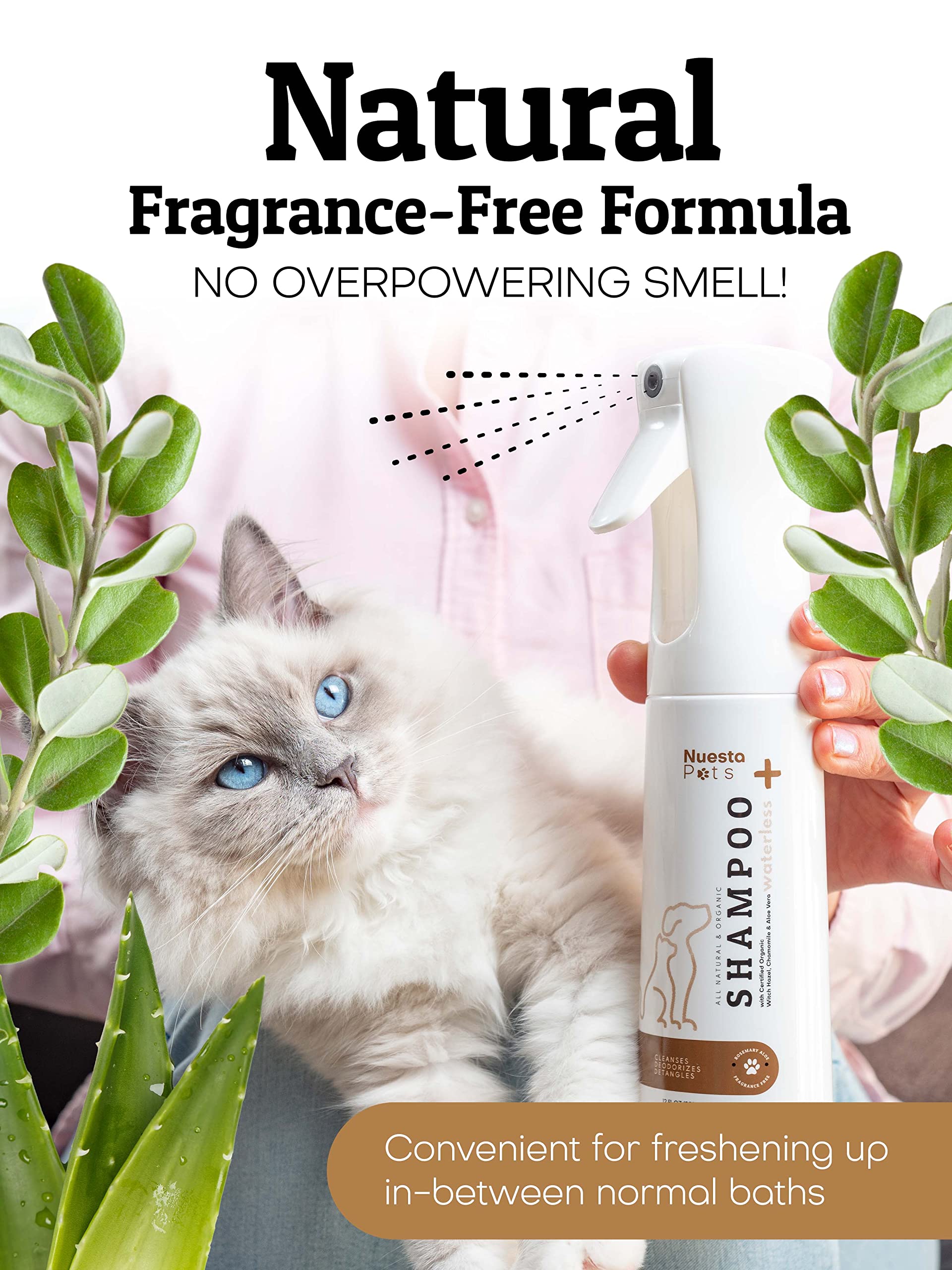Hypoallergenic Waterless Shampoo for Dogs & Cats with Sensitive Skin - Oatmeal & Aloe Vera No-Rinse Pet Shampoo, Moisturizer, Conditioner & Deodorizer - Gentle Rinse-Free Bath Solution for Puppies, Kittens & Allergies - Perfect for Travel, Grooming & Quick Cleanups