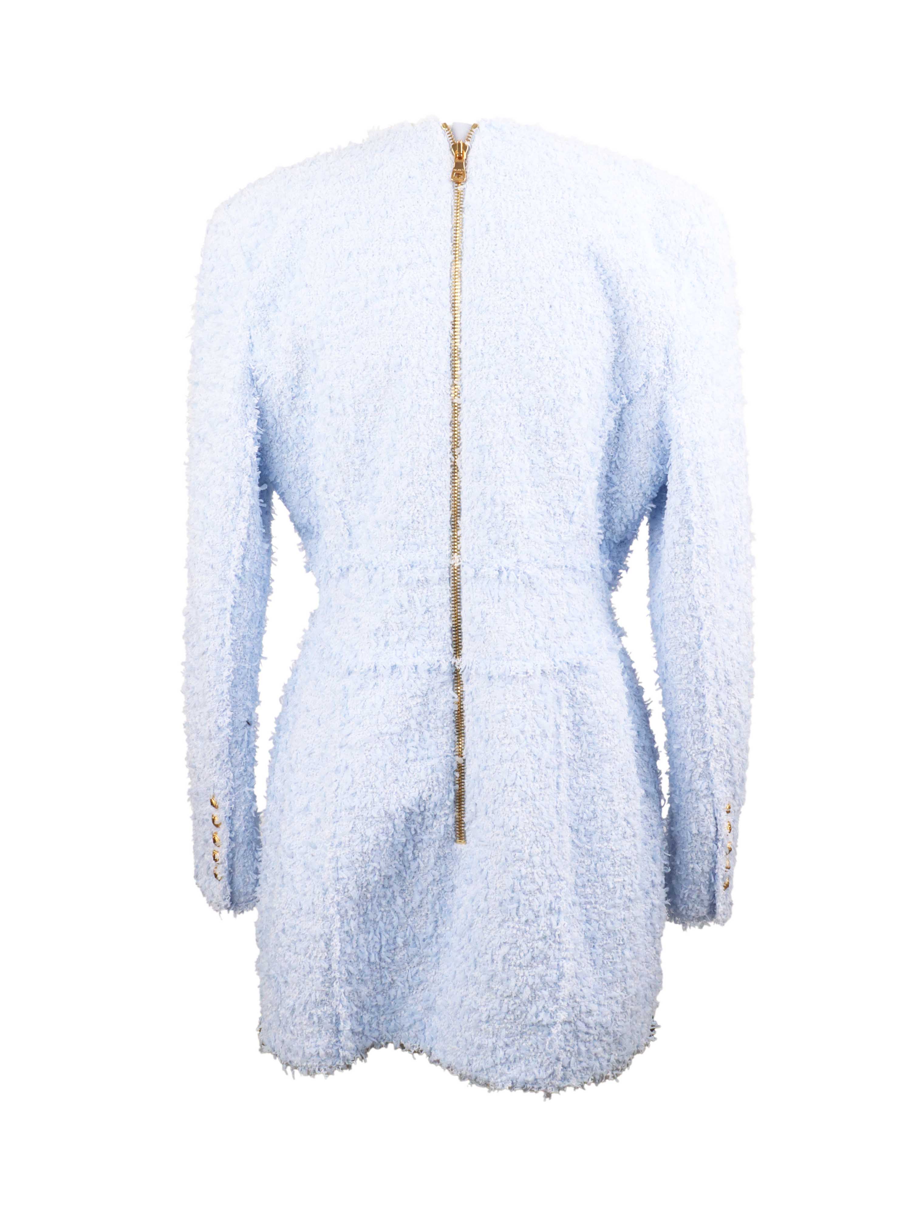Balmain Light Blue Tweed Dress for Women | Elegant Designer Cocktail Dress for Parties, Weddings & Special Occasions
