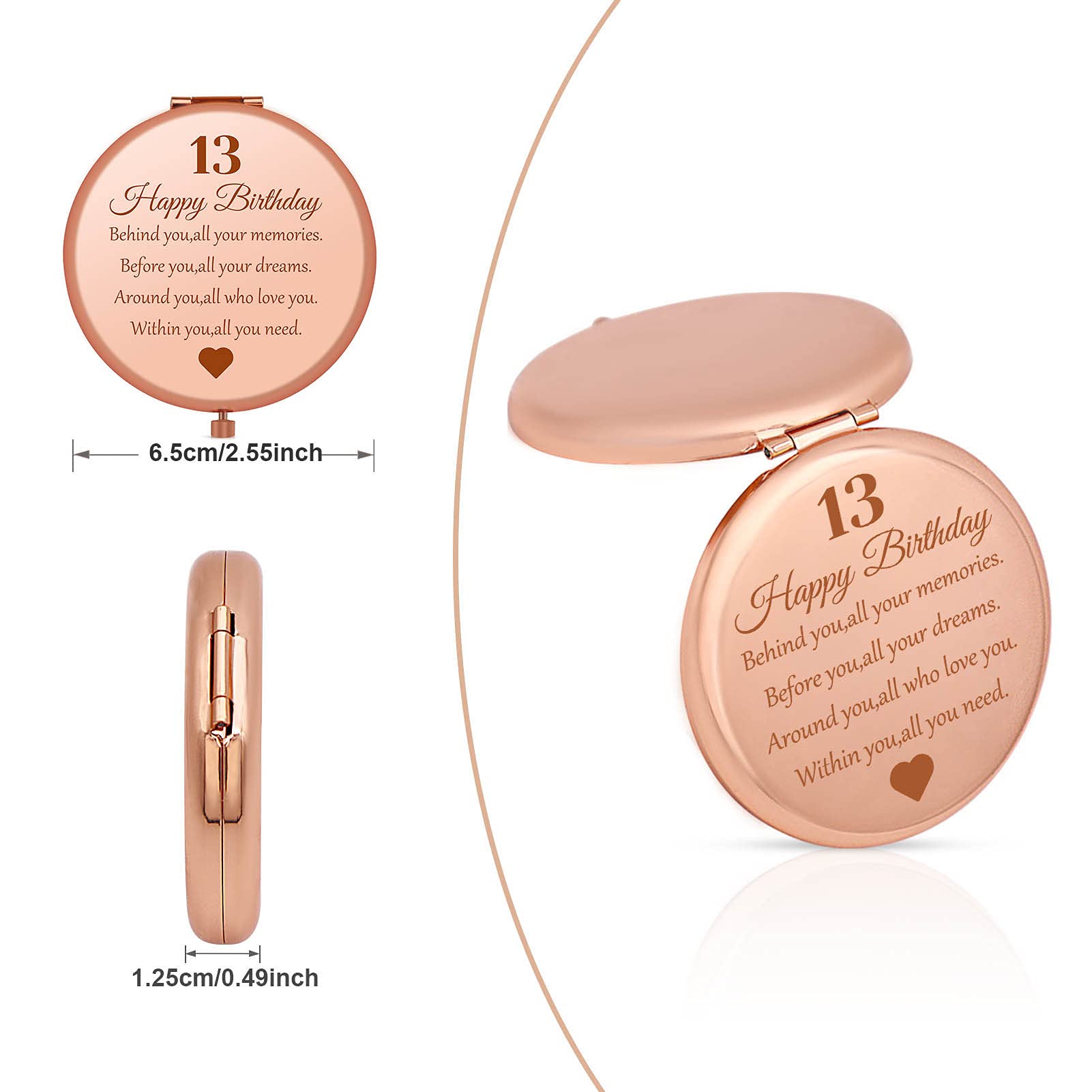 Jielahua Rose Gold Compact Mirror - Sweet 13th Birthday Gift for Girls | Perfect for Daughter, Granddaughter, Sister, Niece & Friends | Ideal for Birthday Parties, Graduations & Special Celebrations