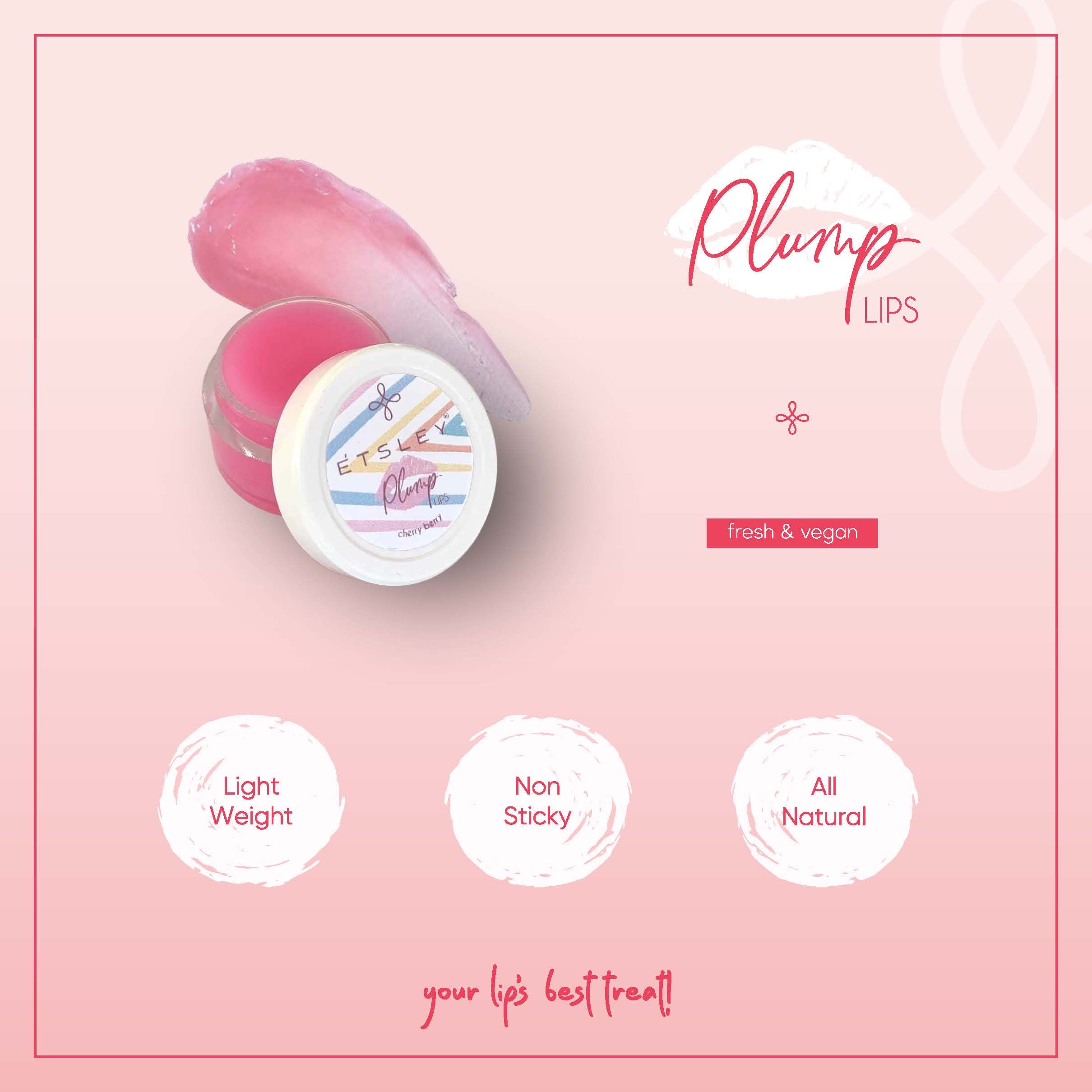 Plump Lips Cherry Berry Matt Lip Balm - Hydrating & Long-Lasting Lip Care for Soft, Smooth Lips - Perfect for Daily Use, Makeup Prep & On-the-Go Moisture