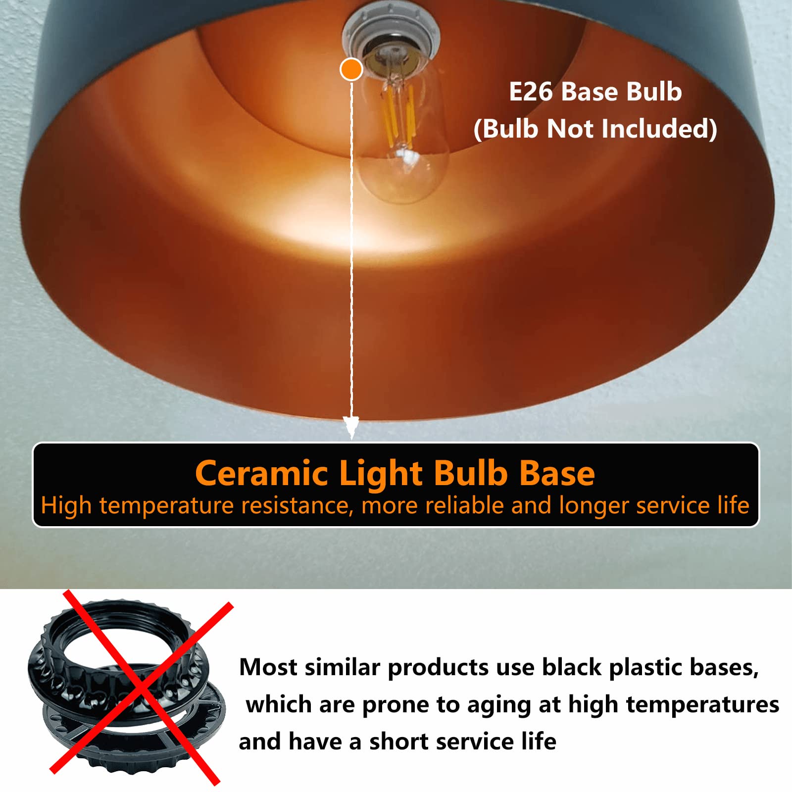 Modern Big Plug-in Pendant Light with 16.4ft Cord & On/Off Switch - Black Wood Grain Hanging Light Fixture for Kitchen Island, Dining Room, Table Lighting - Perfect for Farmhouse, Industrial & Contemporary Home Decor