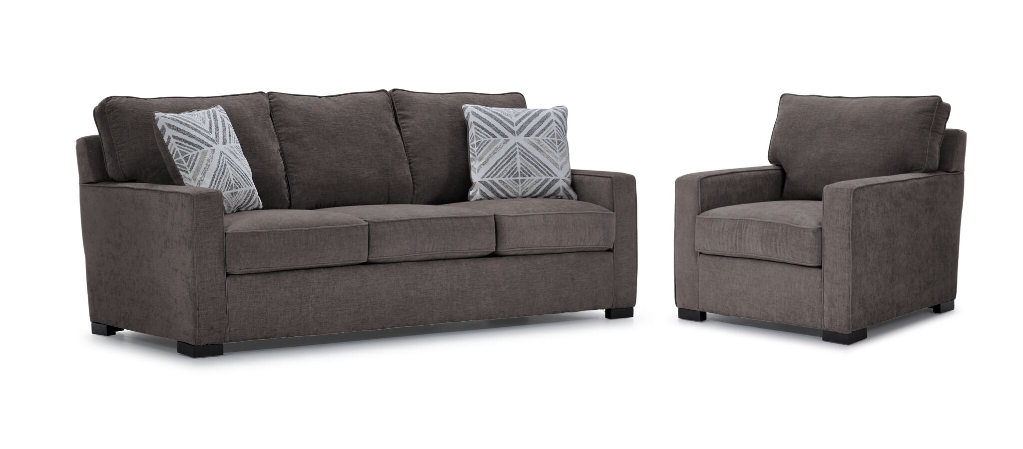 Charlotte Sofa and Chair Set in Pewter - Modern Living Room Furniture for Home Decor and Comfort