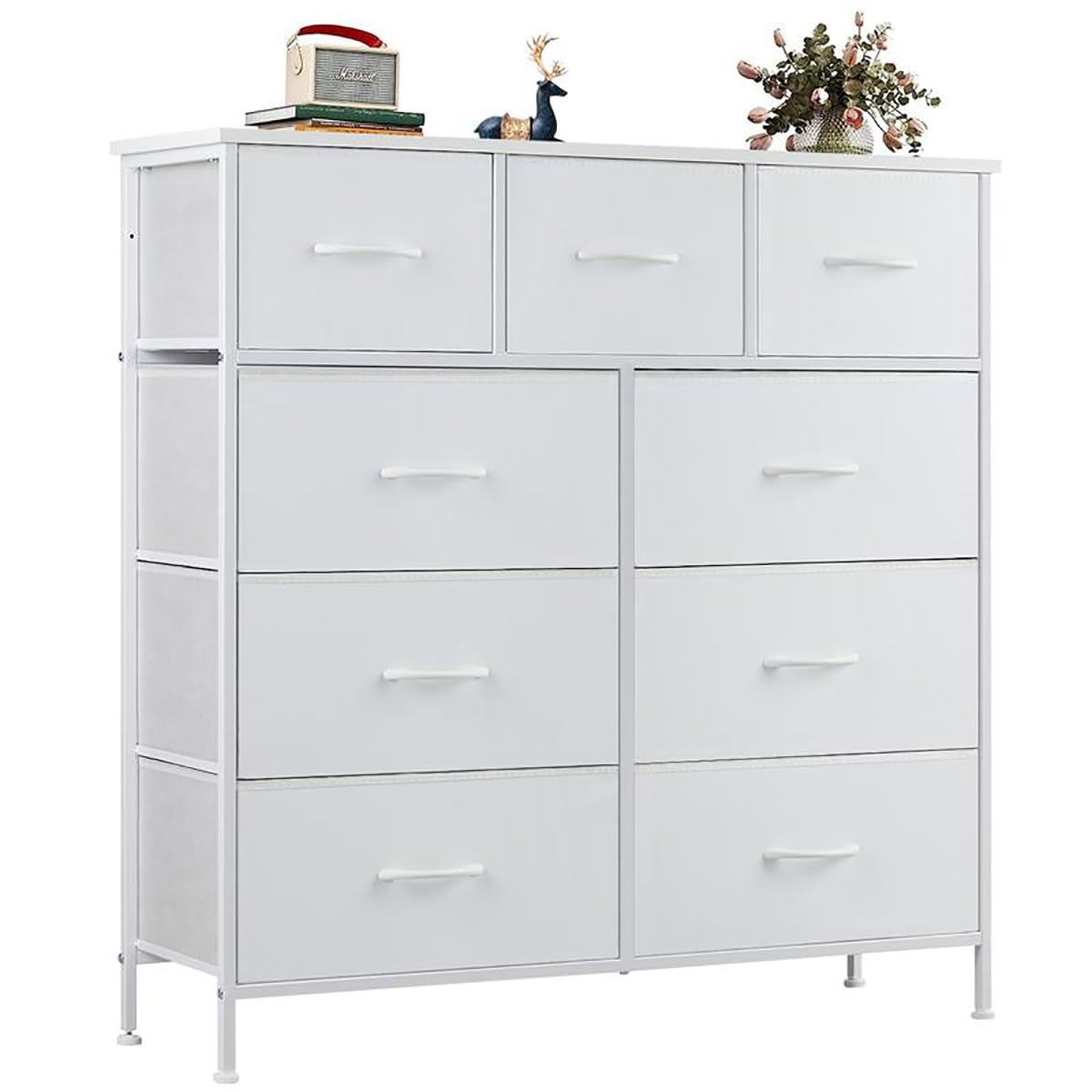 9-Drawer Fabric Dresser with Steel Frame & Wooden Top - Storage Organizer for Bedroom, Kids Room, Nursery, Closet & Entryway - Space-Saving Chest of Drawers with Fabric Bins for Clothes, Toys & Home Organization
