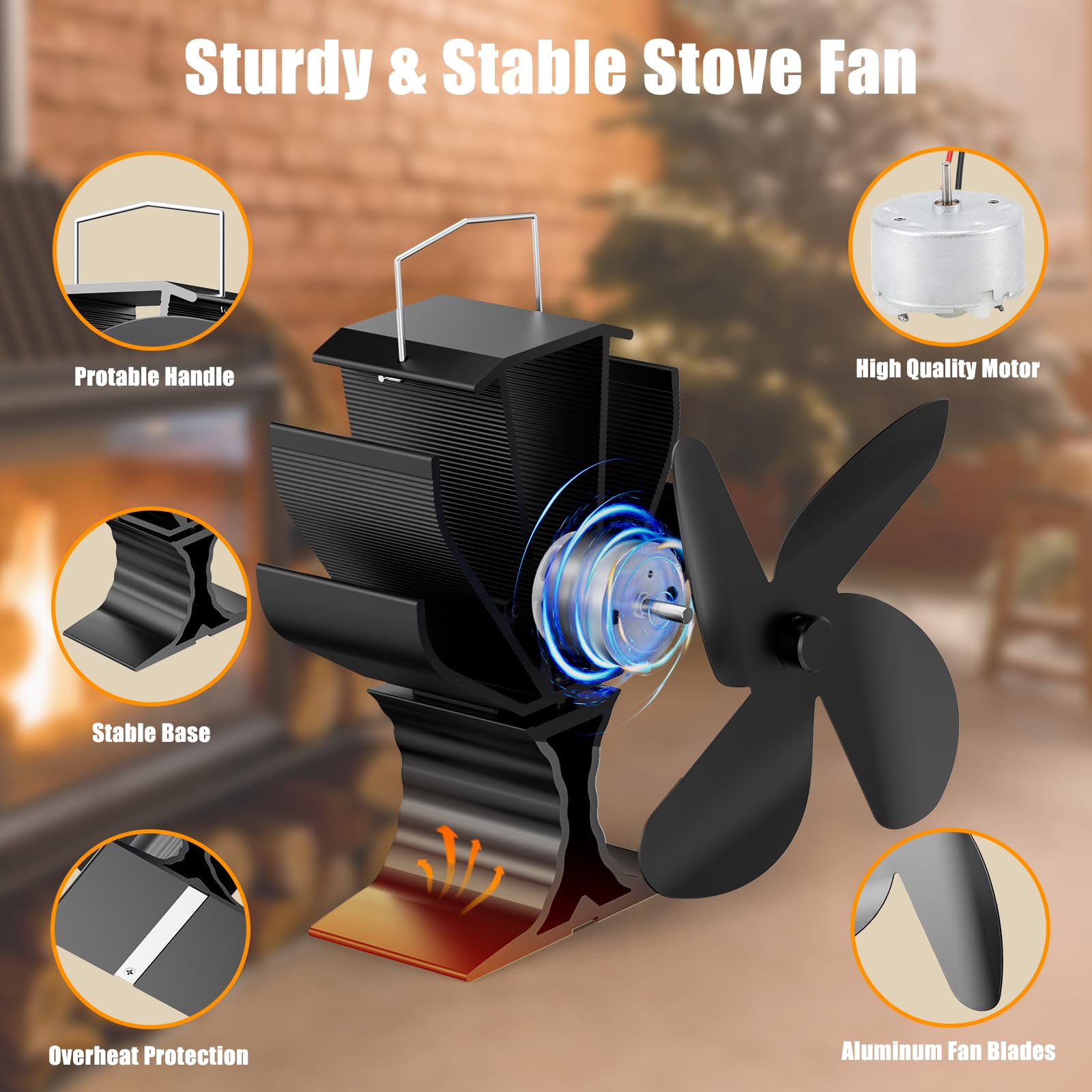 HIDALIFE 4-Blade Heat Powered Wood Stove Fan - Efficient Fireplace Fan for Wood & Gas Burner Stoves - Perfect for Home Heating, Cabin Warmth & Energy Savings