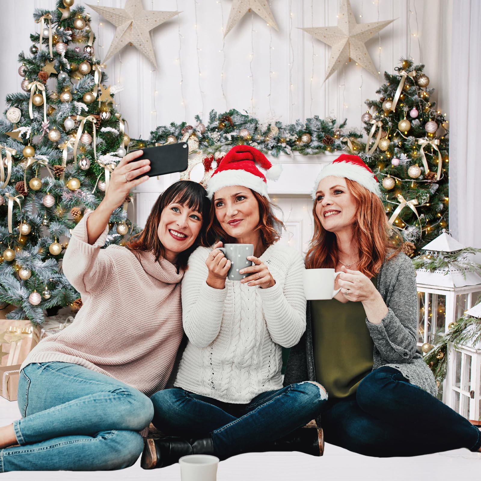 Premium Avezano Christmas Photography Backdrop - 7x10ft White Fireplace & Wood Floor Xmas Background for Kids Portraits, Children Photo Shoots, and Studio Props | Perfect for Holiday Cards, Family Photos, and Seasonal Decorations