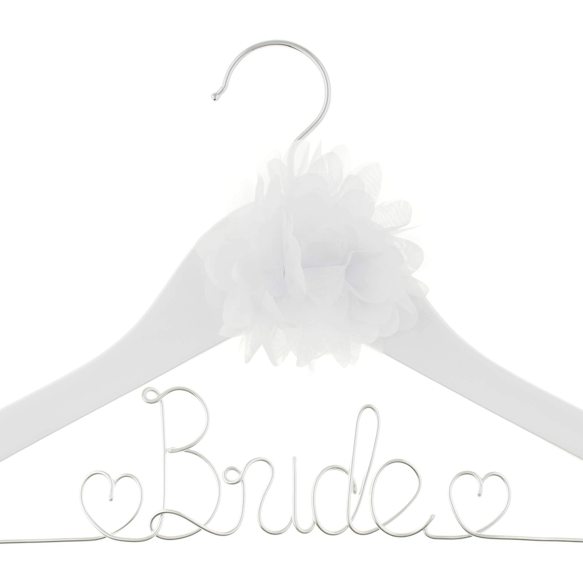 Elegant White Wooden & Wire Wedding Dress Hanger with Silver Flower - Perfect for Bridal Gowns, Dresses & Special Occasions - Ideal for Wedding Day Preparation, Bridal Suite Decor & Photo Shoots