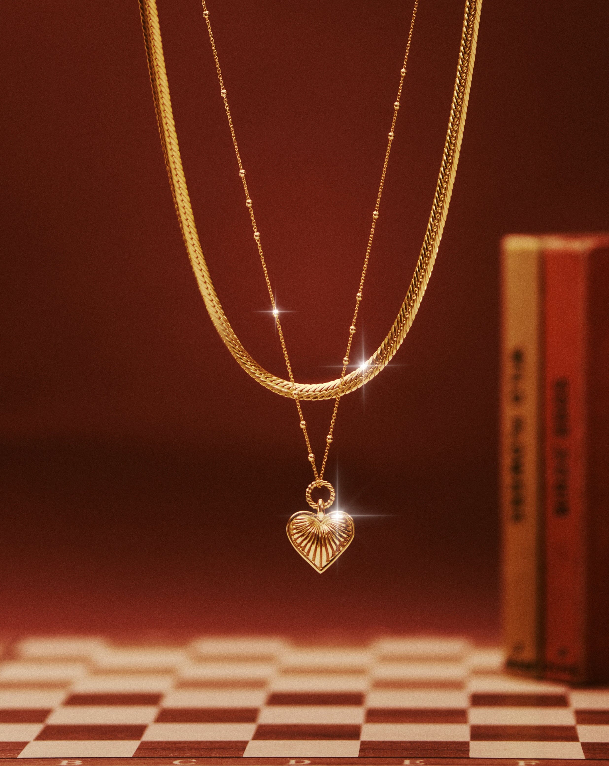 Ridge Heart Chain Necklace Set for Women - 14K Gold Plated Love Pendant Necklace, Dainty Layering Jewelry Gift for Her - Perfect for Valentine's Day, Anniversary & Date Night