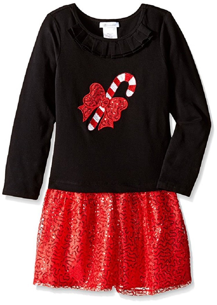 Bonnie Jean Girls' Big Candy Cane Christmas Party Dress - Holiday Festive Outfit for Xmas Photos, School Concerts & Family Gatherings