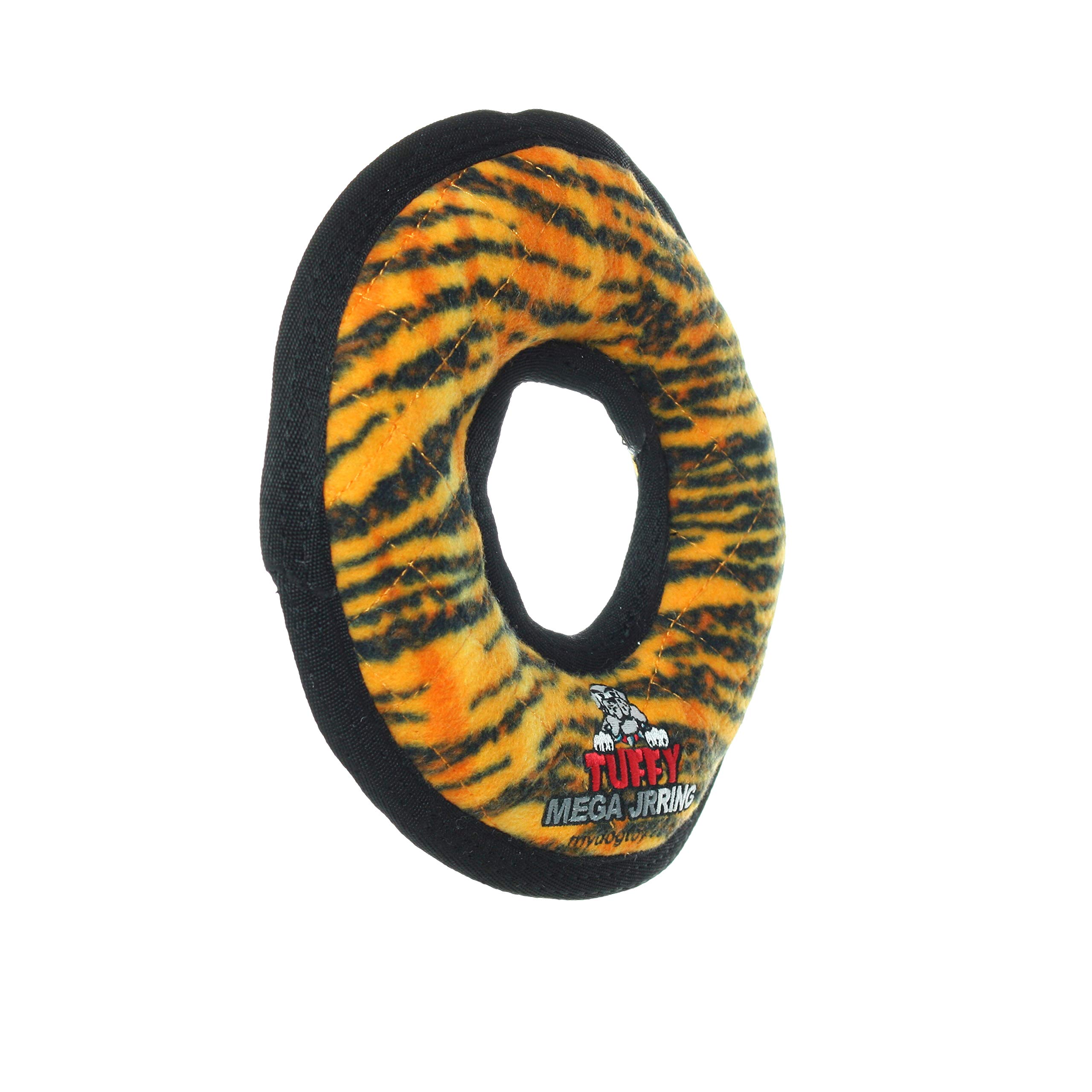 TUFFY - World's Toughest Soft Dog Toy - MEGA Ring with Squeakers - Multi-Layer Durable Design for Aggressive Chewers - Interactive Play for Tug, Toss & Fetch - Machine Washable & Floats - Perfect for Outdoor Adventures & Indoor Playtime (Junior 2 Pack, Tiger)