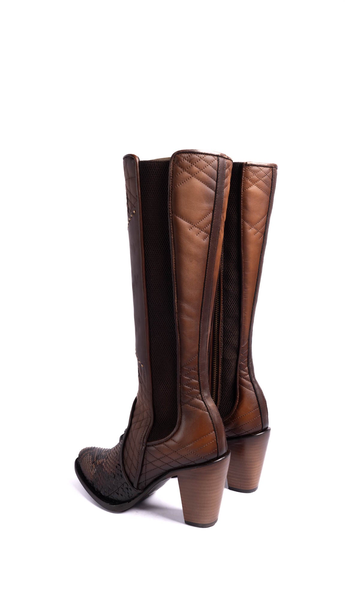Women's Cuadra CU561 LD Glazed Chestnut Python Laser & Embroidery & Woven Round Toe Cowboy Boots - Perfect for Western Fashion, Country Concerts & Night Out