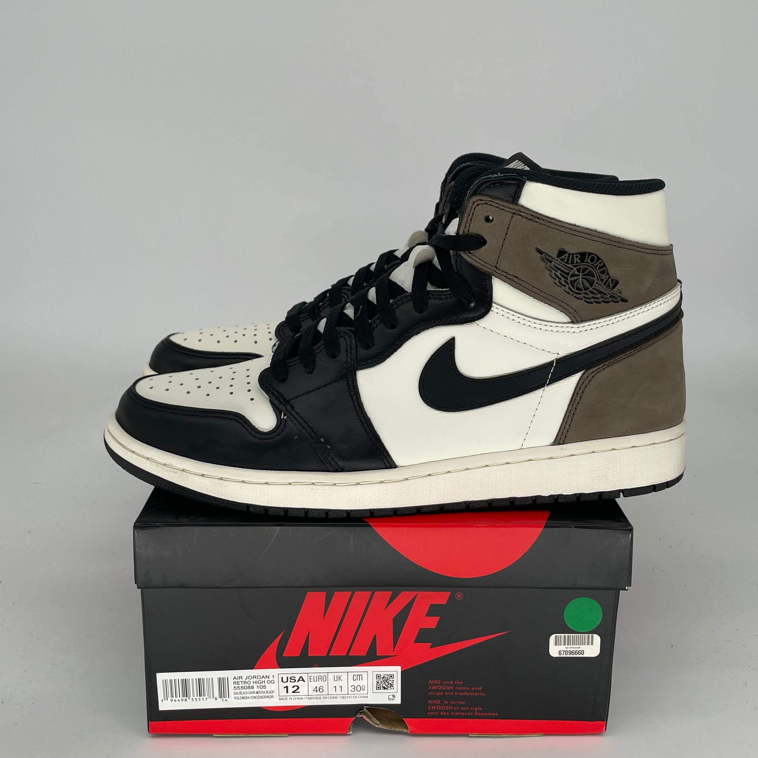AIR JORDAN 1 Retro High OG Dark Mocha Men's Basketball Shoes Size 12 - 555088-105 | Sneakers for Casual Wear, Street Style & Basketball Games