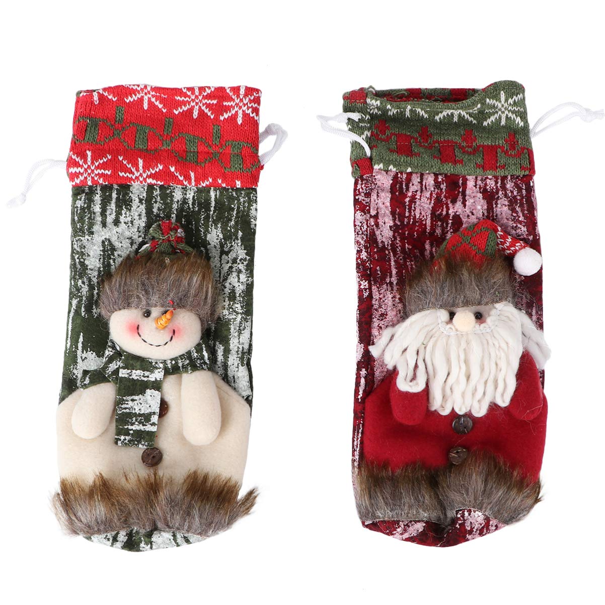 BESTOYARD 2 Pack Christmas Santa Knitting Wine Bags - Reusable Drawstring Wine Bottle Covers for Holiday Gifts, Party Decor & Home Decoration | Perfect for Christmas Parties, Wine Exchanges & Festive Home Decor