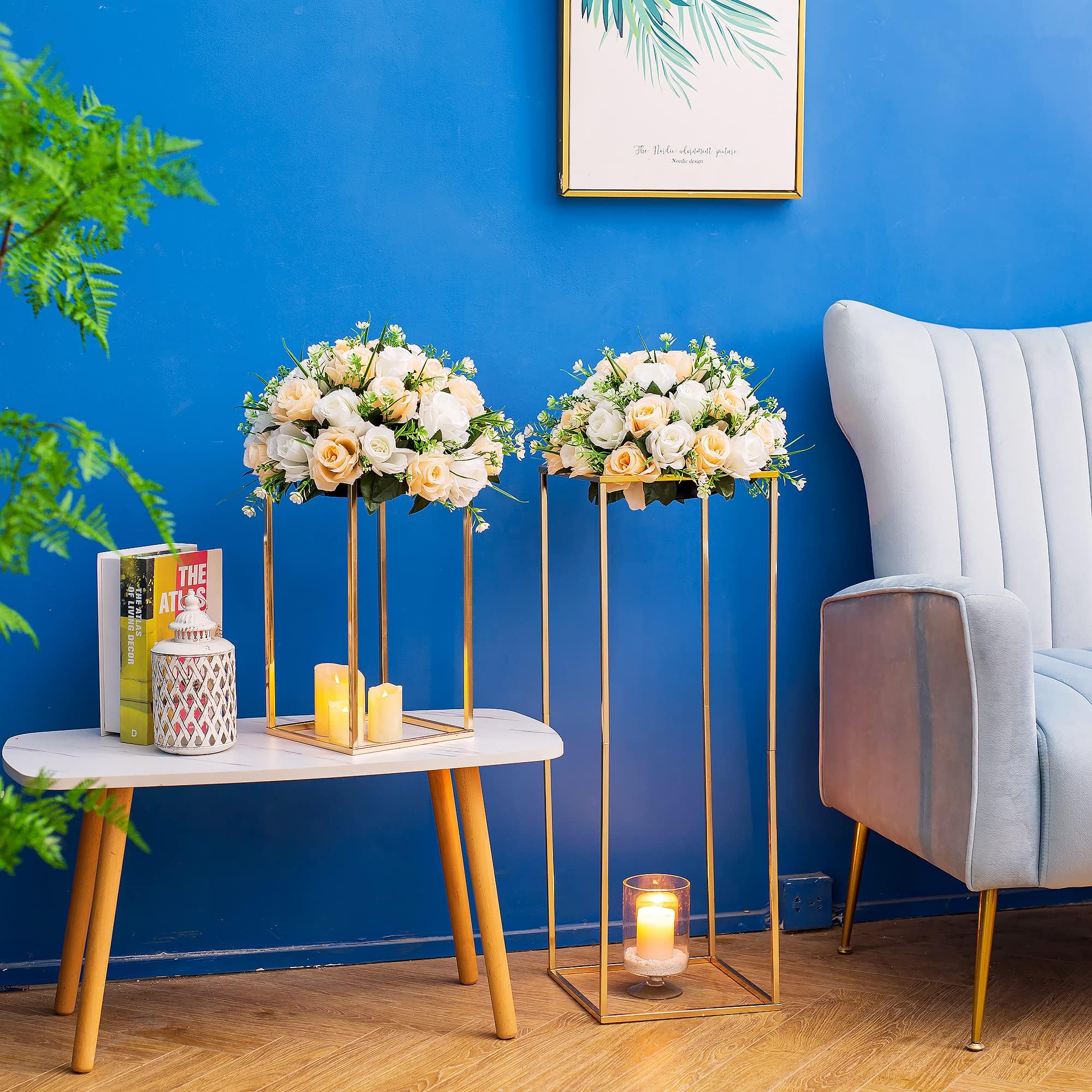 2 Pack Gold Metal Column Vases - 31.5 Inch Tall Rectangular Geometric Flower Stand for Wedding Centerpieces, Home Decor, Party & Event Decorations - Perfect for Table Arrangements, Floor Displays, and Reception Decor