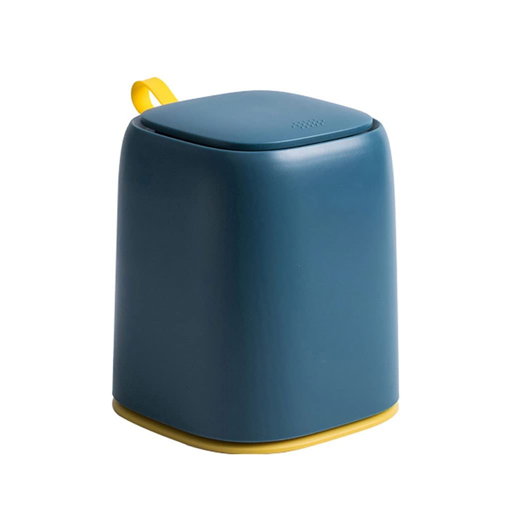 Dark Blue Car Trash Can with Lid - Mini Auto Storage Bin for Back Seat, Small Bedside Waste Basket, Cute Desktop Organizer for Bedroom & Office Use