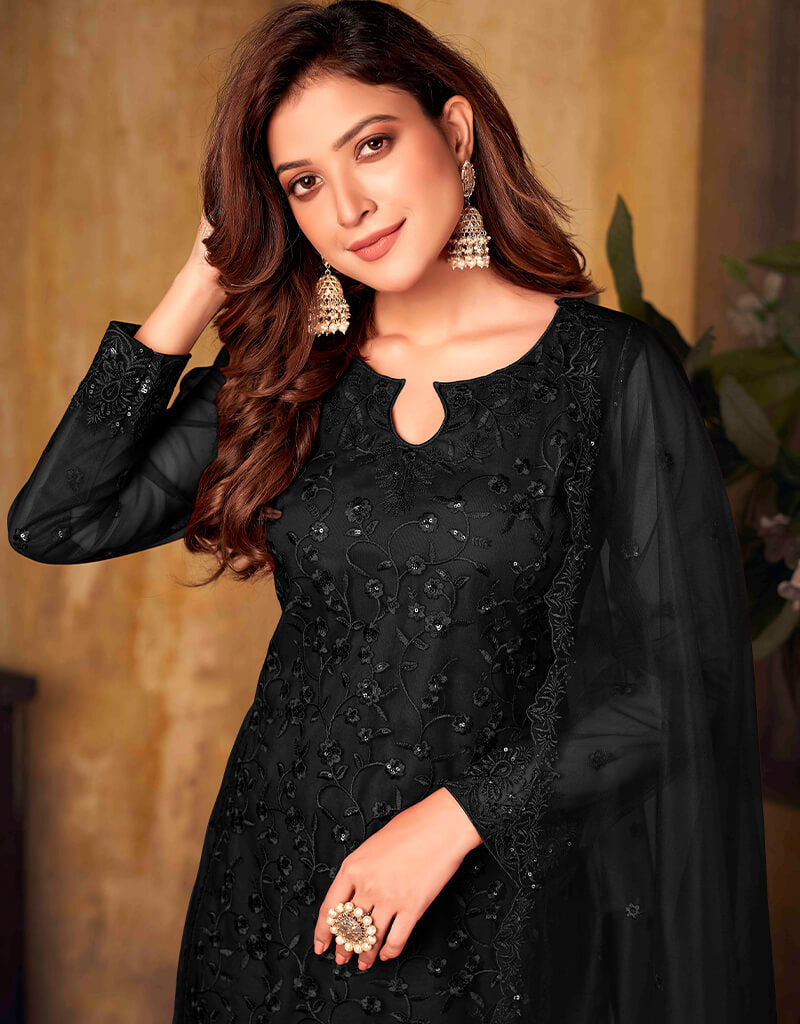 Stylish Black Net Chudidar Suit for Women - Elegant Indian Ethnic Wear - Perfect for Weddings, Parties & Festive Occasions