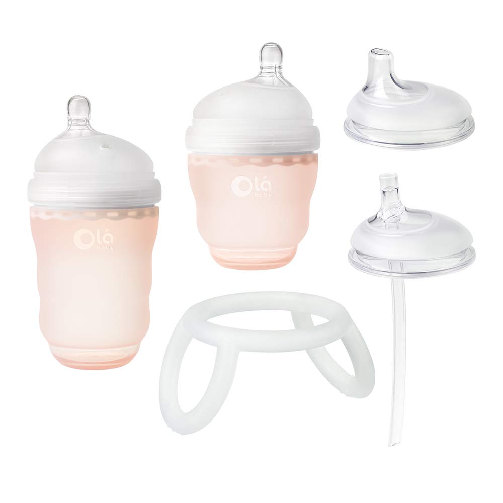 Olababy Bottle Transitional Set (Coral) - BPA-Free Baby Bottles for Breastfeeding & Weaning - Perfect for Newborns, Infants & Toddlers - Ideal for Home, Travel & Daycare Use