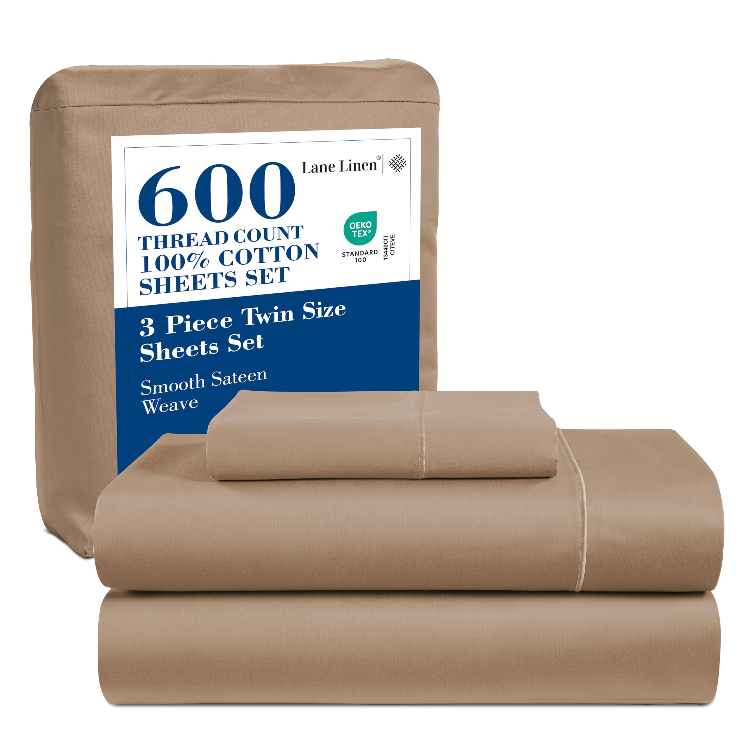 LANE LINEN 600 Thread Count 100% Mercerized Cotton Twin Sheets Set - Ultra Soft & Breathable Bedding, Deep Pocket 15