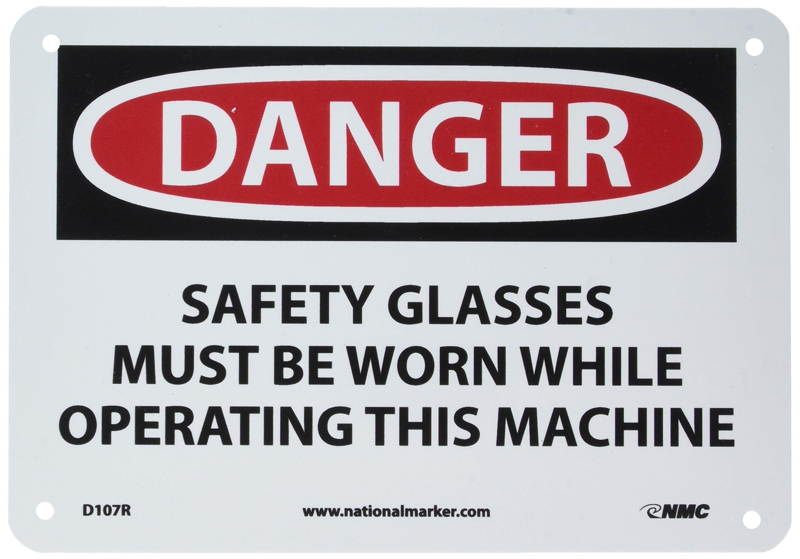 D107R Danger Sign - Safety Glasses Required When Operating Machine - 10x7 Inch Rigid Plastic Warning Sign with Black/White Text on Red/White Background - OSHA Compliant Workplace Safety Sign for Factories, Warehouses & Industrial Areas