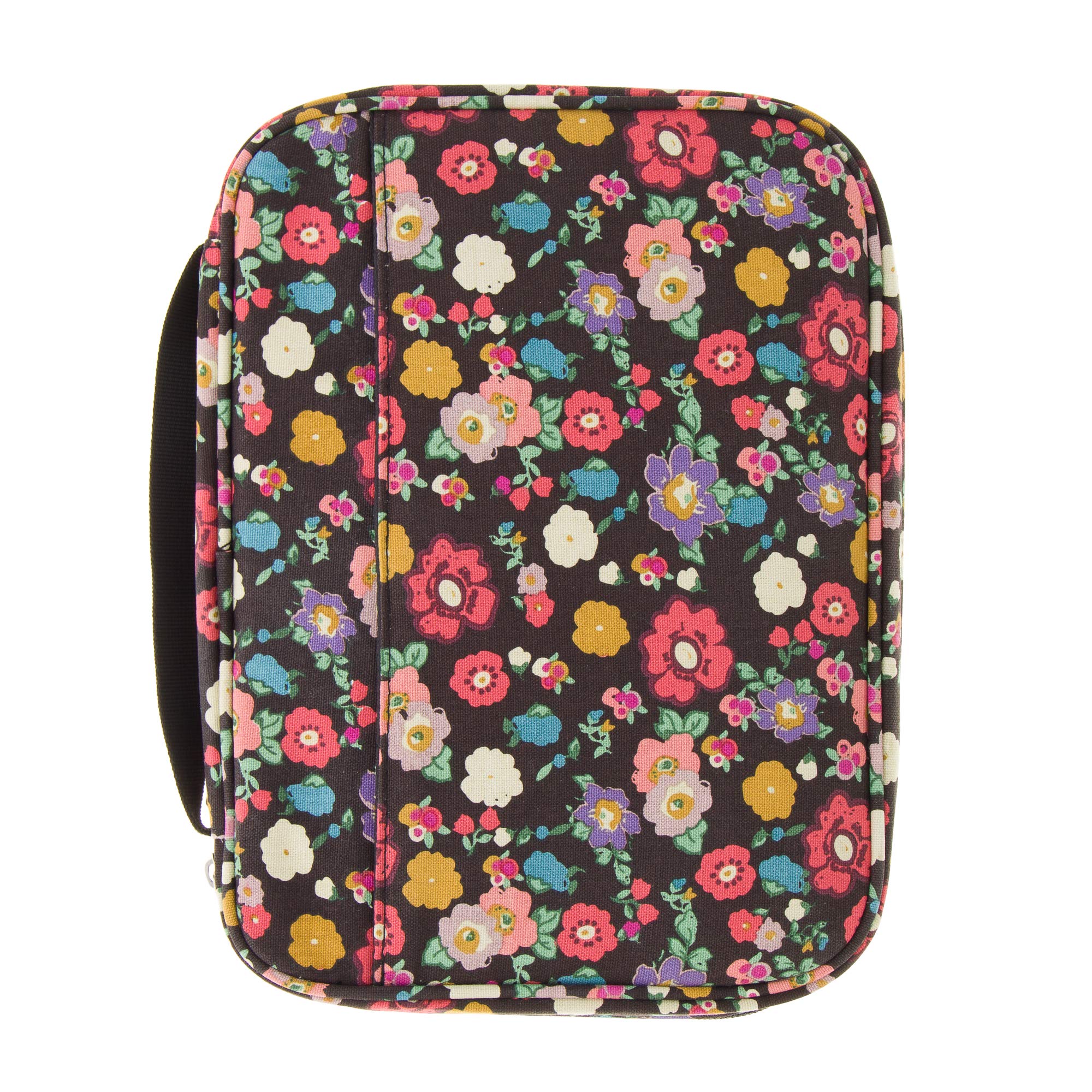 Ruby Canvas Bible Cover - Floral Fabric Protector with Pockets & Zipper for Women & Teens | Church, Travel, Daily Use (Black Floral)