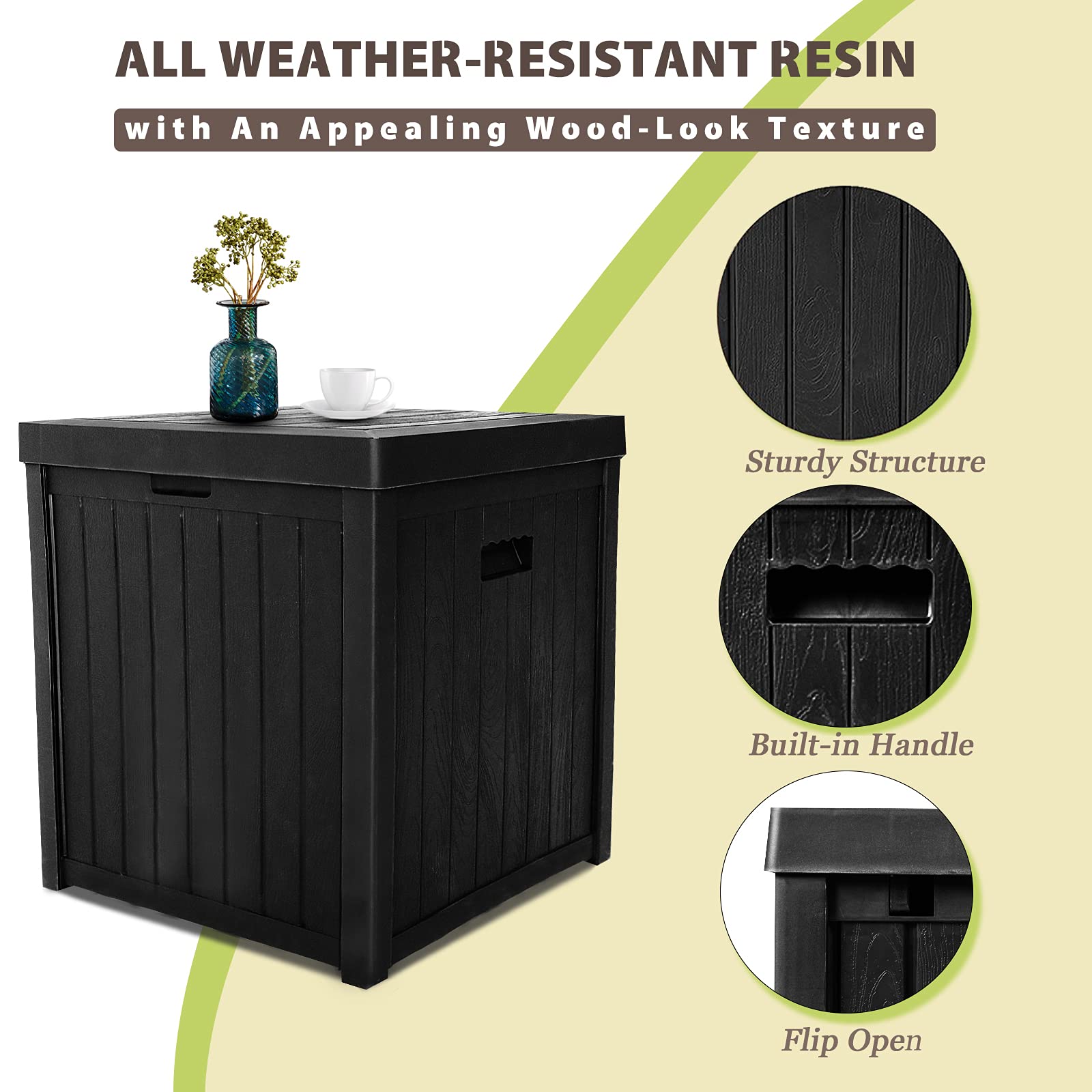 51 Gallon Resin Deck Box - Outdoor Storage for Gardening Tools, Patio Cushions, Pillows, Pet Supplies & Pool Accessories - Weatherproof Black Storage Container for Backyard, Patio & Poolside Organization