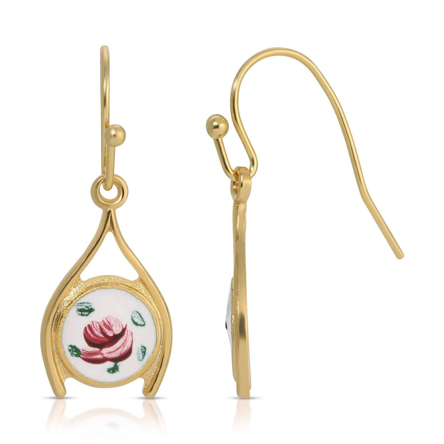 1928 Artisan Pink Rosebud Wishbone Drop Earrings - Vintage Inspired Dangle Earrings for Women, Gift for Her - Perfect for Weddings, Parties & Special Occasions