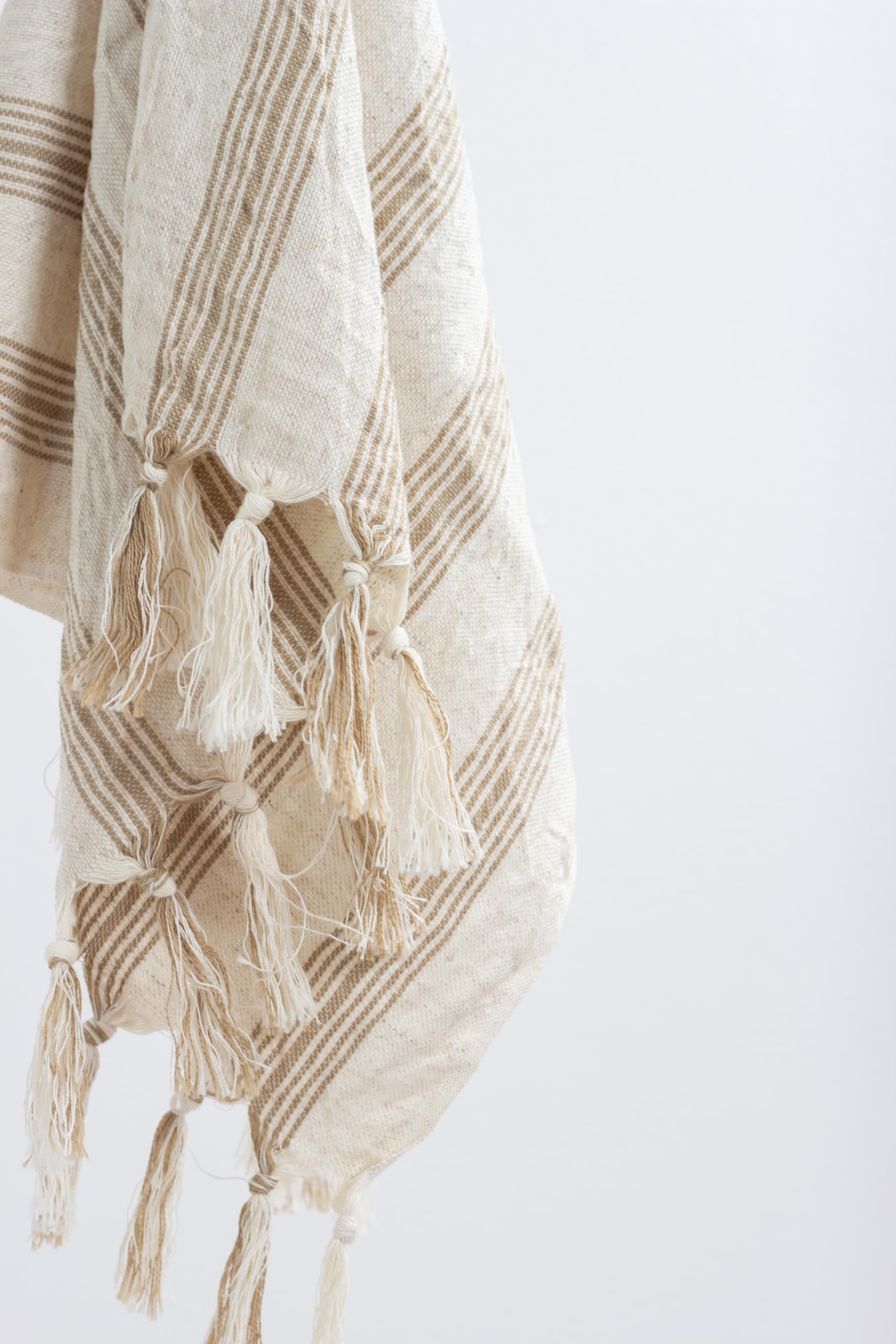 Premium Linen Tea Towel & Lightweight Kitchen Towel - 100% Cotton Turkish Peshtemal Towel in Cream Beige | Handwoven Striped Hand Towel for Drying Dishes, Hair & Beach Use