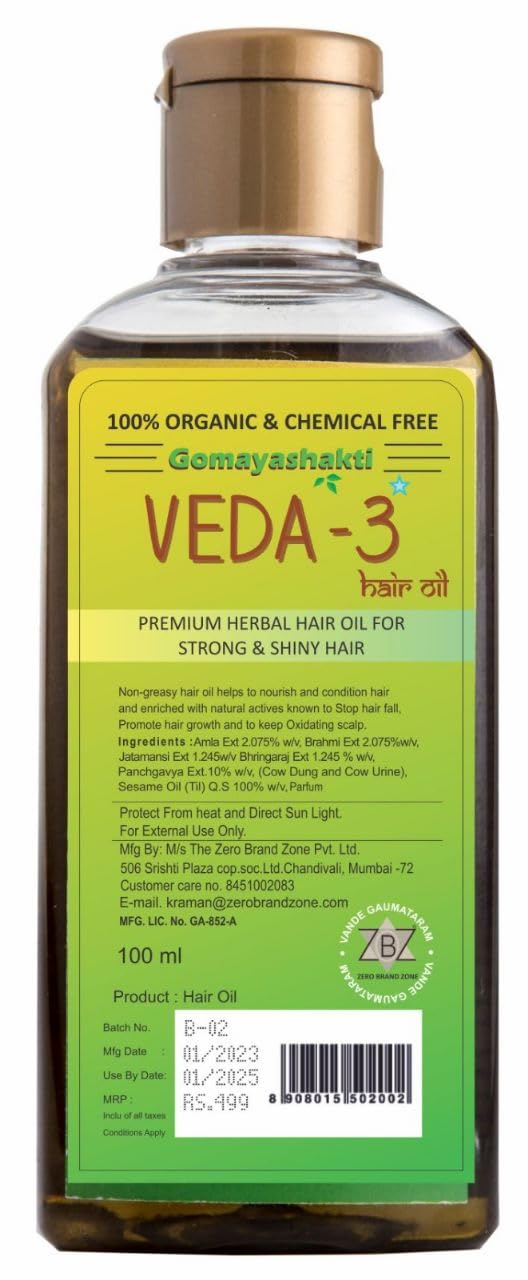 GOMAYASHAKTI VEDA 3 Premium Herbal Hair Oil for Hair Growth & Scalp Care - Ayurvedic Treatment for Dry, Damaged Hair - Perfect for Daily Hair Massage & Nourishment