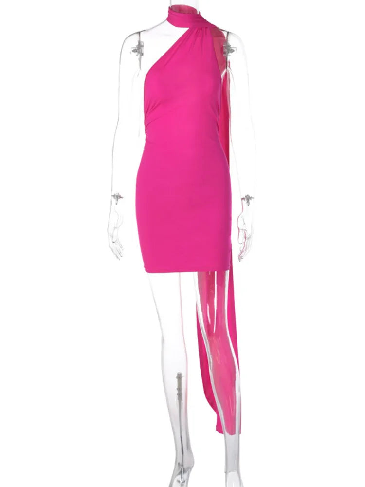 Sexy Backless Halter Mini Dress for Women - Fashion Metal Ring Sleeveless Pleated Bodycon Party Dress | Perfect for Night Out, Club Wear, and Special Occasions