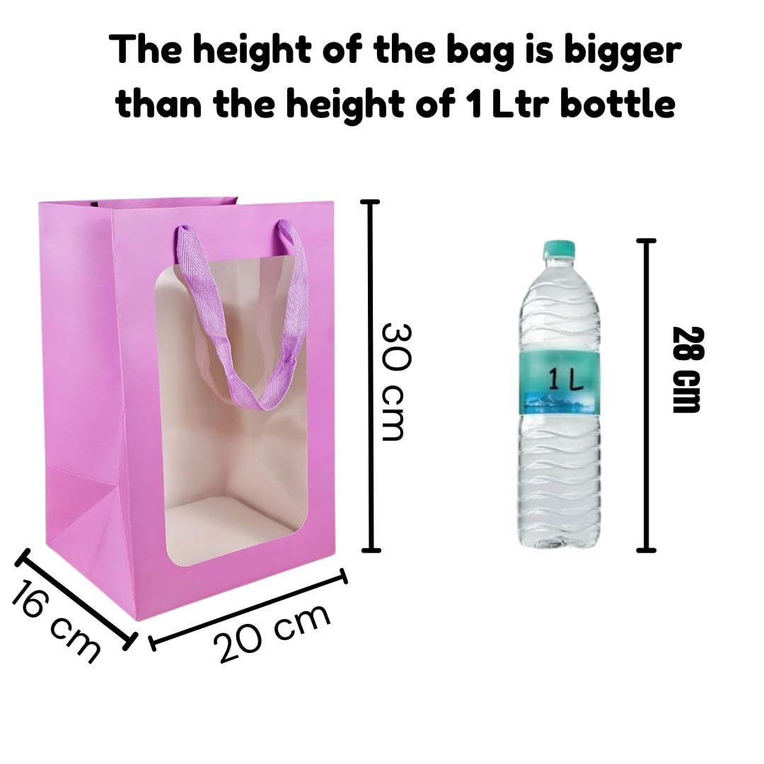 4 Pack SATYAM KRAFT Clear Window Gift Bags with Handles - Reusable Shopping Bags for Valentine's Day, Birthday, Wedding, Christmas & Party Favors - Perfect for Gifting, Events & Holiday Presents