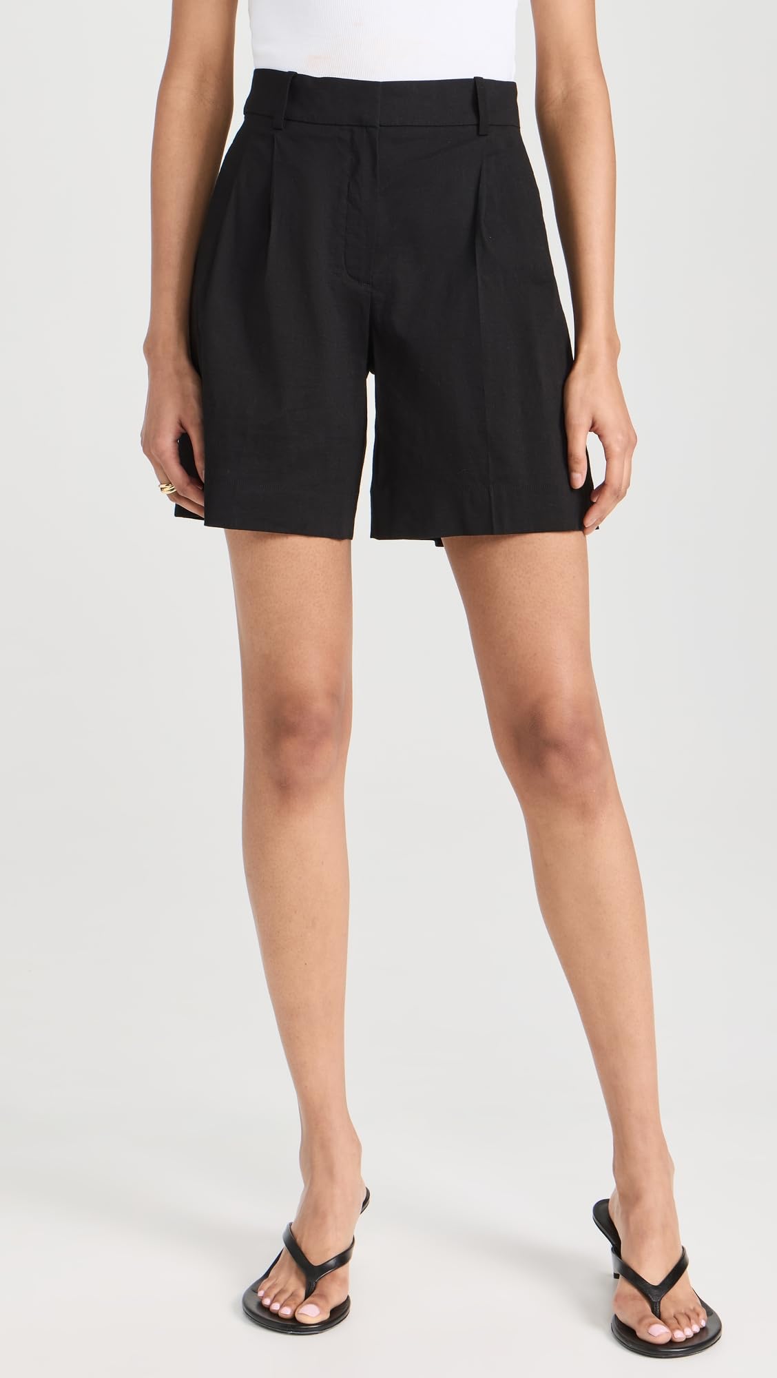 Theory Women's Double Pleated Shorts - High Waist Linen Blend Summer Casual Shorts for Women | Perfect for Office, Travel & Weekend Outfits