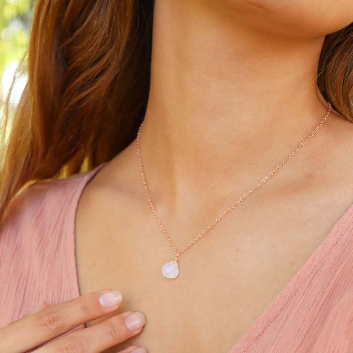 Rainbow Moonstone Teardrop Pendant Necklace - Healing Crystal Jewelry for Women - Perfect for Meditation, Yoga & Spiritual Gifts
