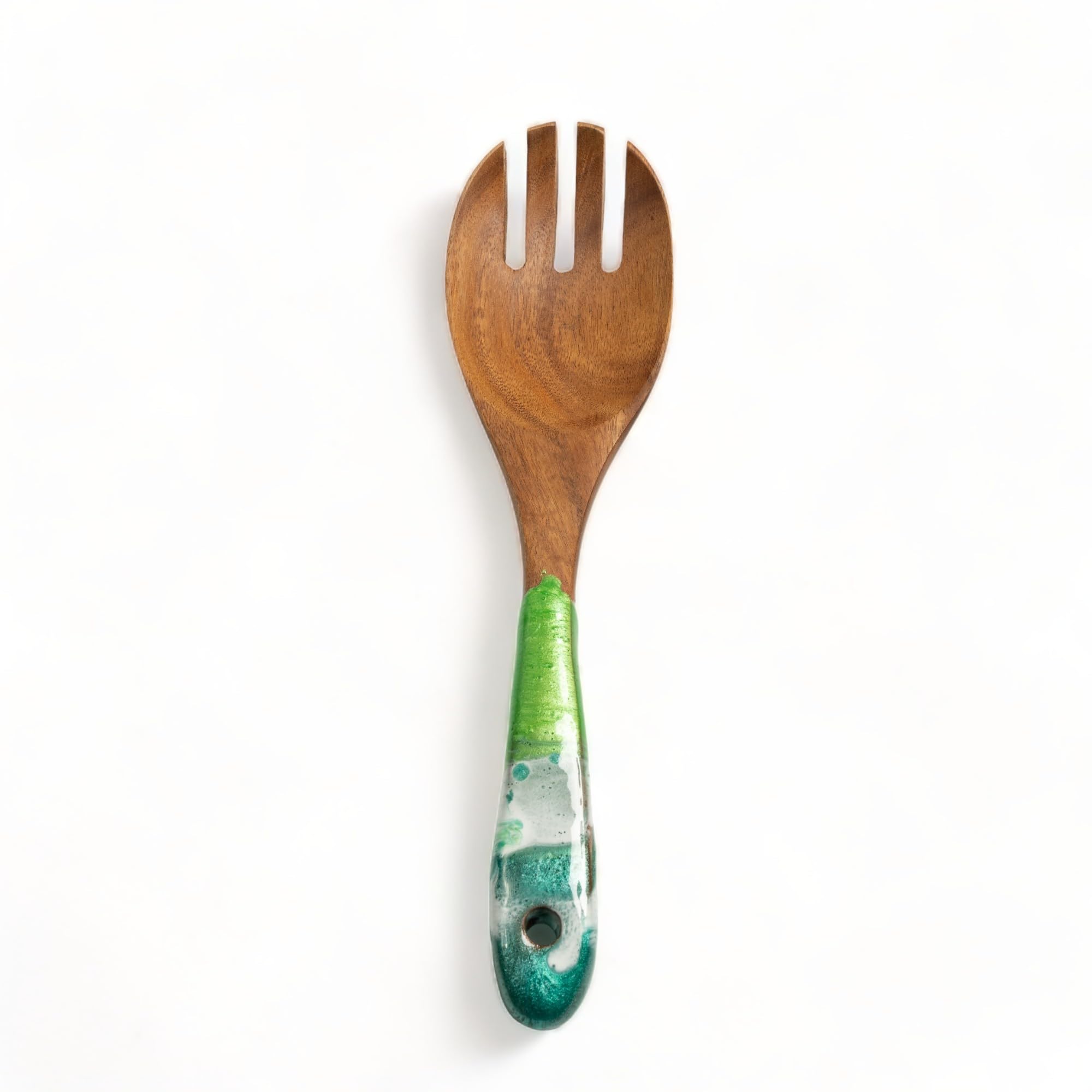 Handmade Wood & Epoxy Resin Salad Serving Set - 10 Inch Wooden Spoon & Fork Kitchen Utensils (Set of 2) - Colorful Cooking Tools, Salad Servers - Perfect Gift for Mom, Daughter & Home Chefs - Ideal for Dinner Parties, Picnics & Healthy Meal Prep (Lime Green)