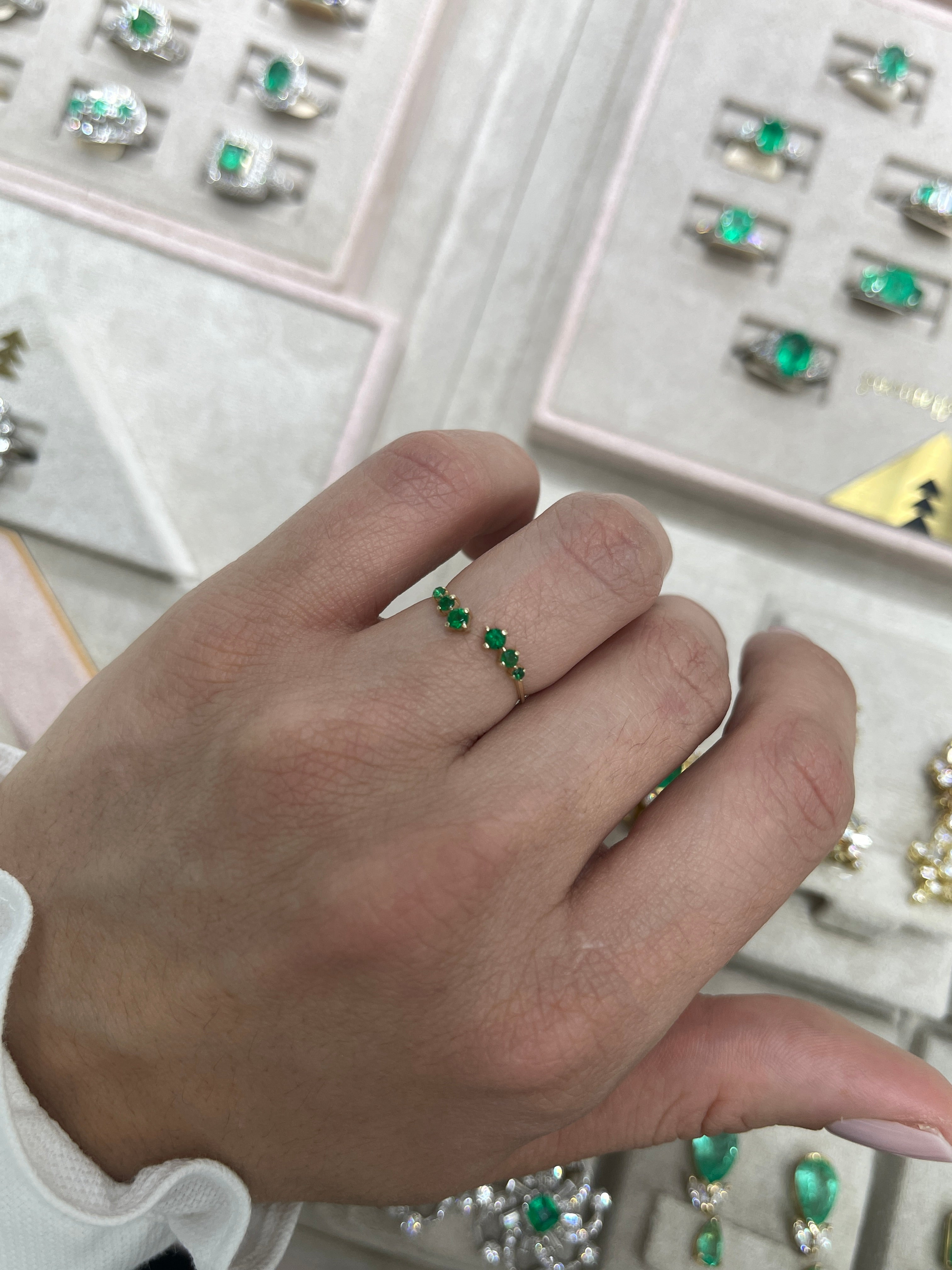 14K Gold Petite Emerald Open Band Ring for Women - Elegant Everyday Jewelry for Casual Wear, Office & Special Occasions