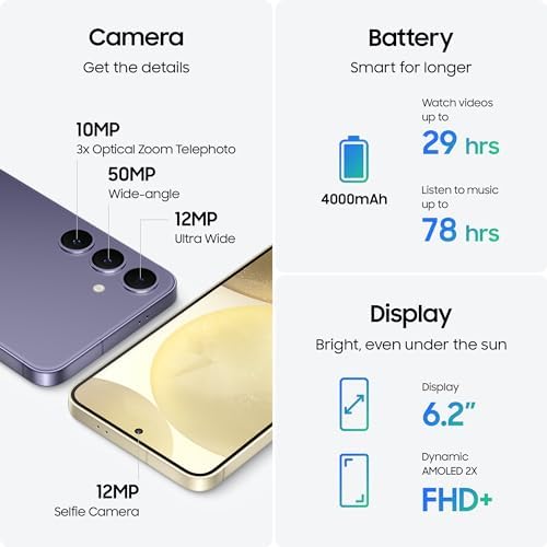 Samsung Galaxy S24 5G Unlocked Smartphone (128GB) - AI-Powered, 120Hz AMOLED Display, 50MP Pro Camera, 8K Video, Night Mode, 45W Fast Charger - Onyx Black (Renewed) | Perfect for Streaming, Gaming & Professional Photography