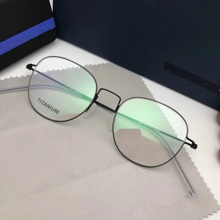 Unisex Full Rim Round Screwless Titanium Eyeglasses 9893 - Lightweight & Durable Titanium Frame for Men & Women - Perfect for Reading, Work & Everyday Wear