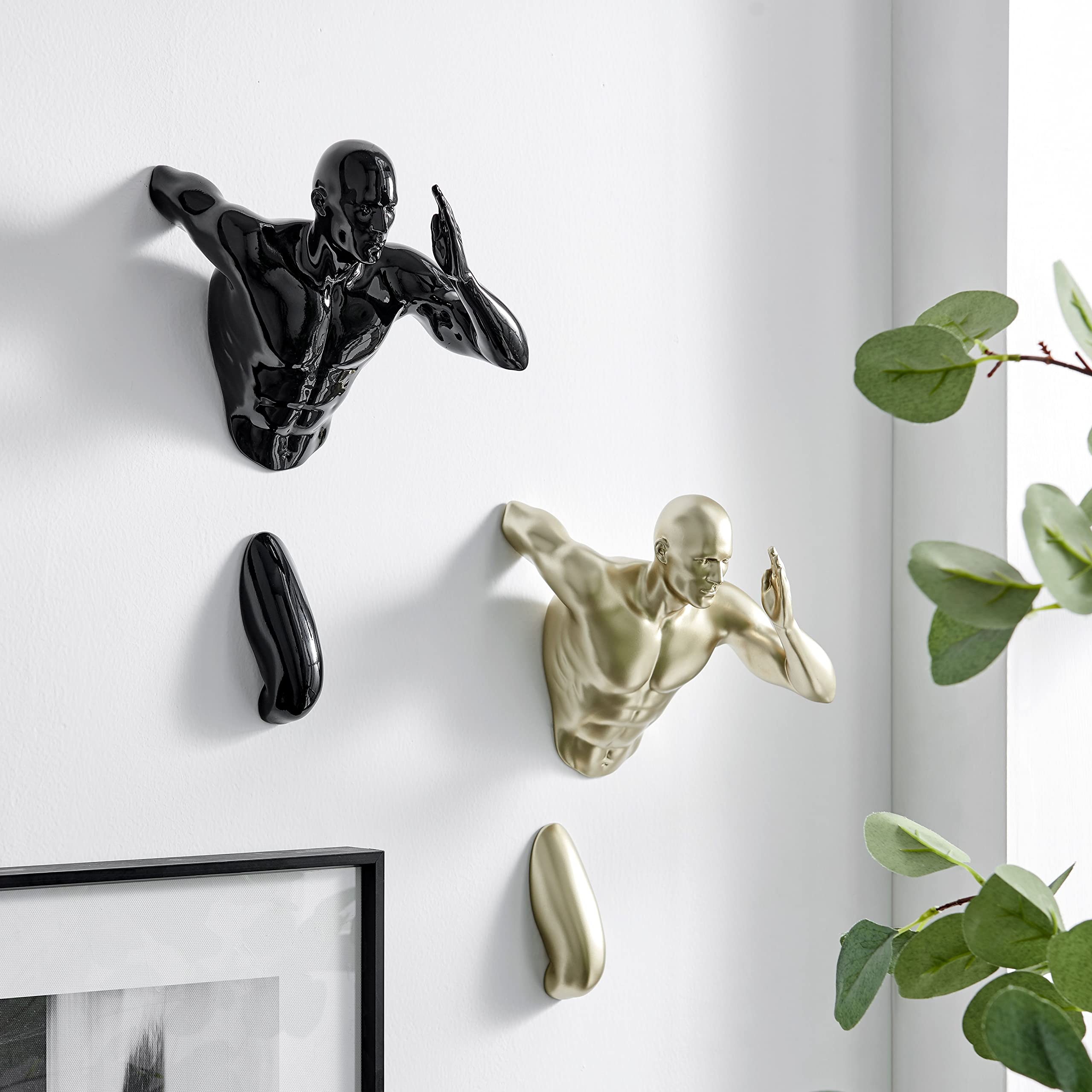 Set of 2 or 3 Modern 13-Inch Wall Runner Sculptures - Black & Gold Home Decor with Mounting Hardware - Perfect for Living Room, Bedroom & Office Wall Art