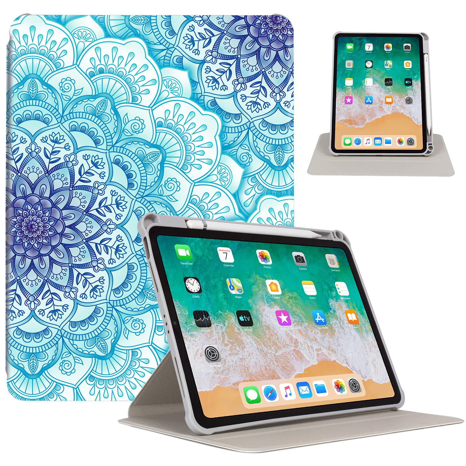 Vimorco Shockproof Slim Lightweight iPad Case - Compatible with iPad 10.9 inch (2020/2022), iPad Air 4/5 & iPad Pro 11 inch (2018/2020/2021) - 360 Degree Rotating Stand with Apple Pencil Holder - Green Floral Design - Perfect for Work, School & Travel Protection