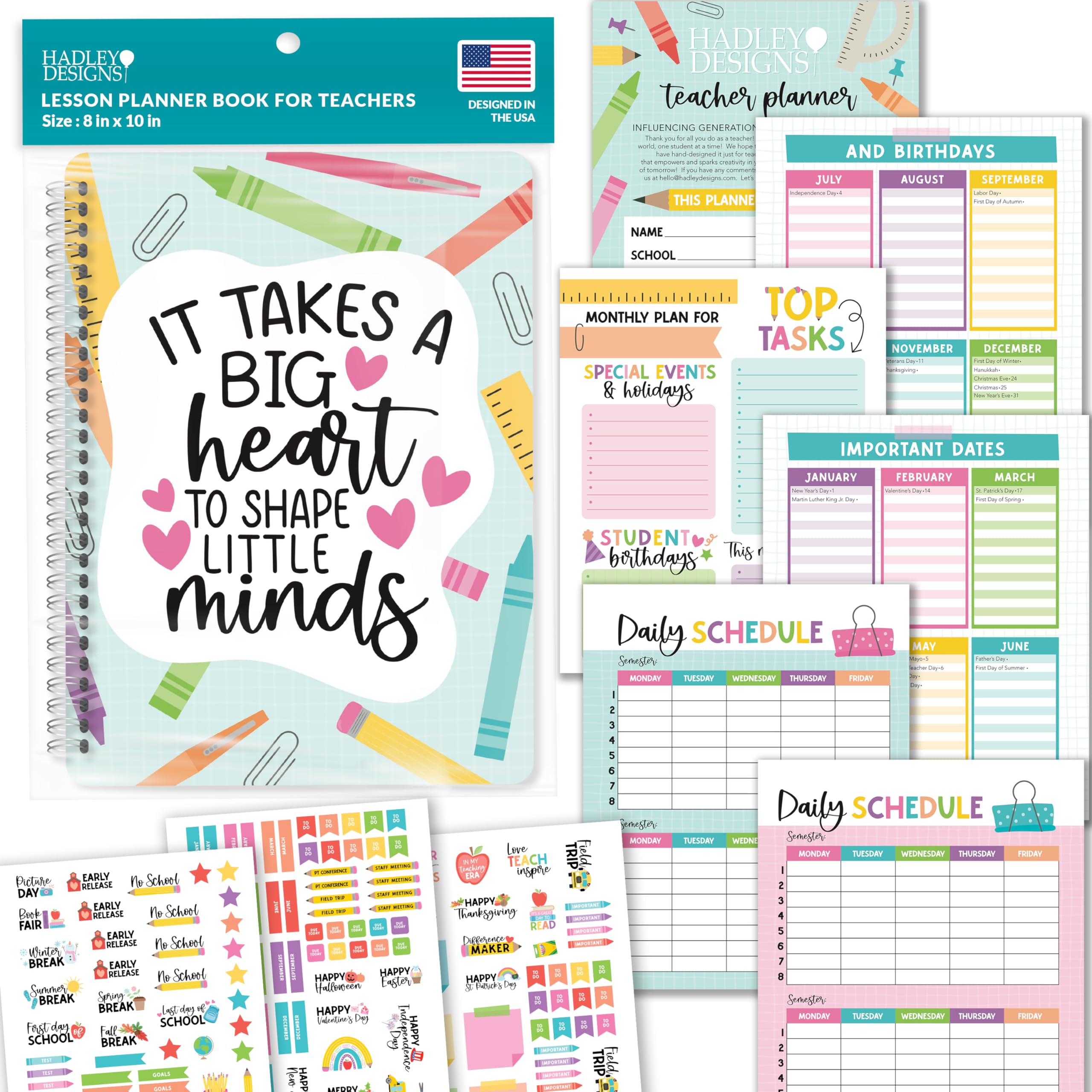 2025-2026 Teacher Planner - Undated Lesson Plan Book with Stickers, Monthly & Weekly Calendar, Student & Substitute Info - Colorful Classroom & Homeschool Organizer for Elementary Teachers - Perfect for Lesson Planning, Grade Tracking & Classroom Management