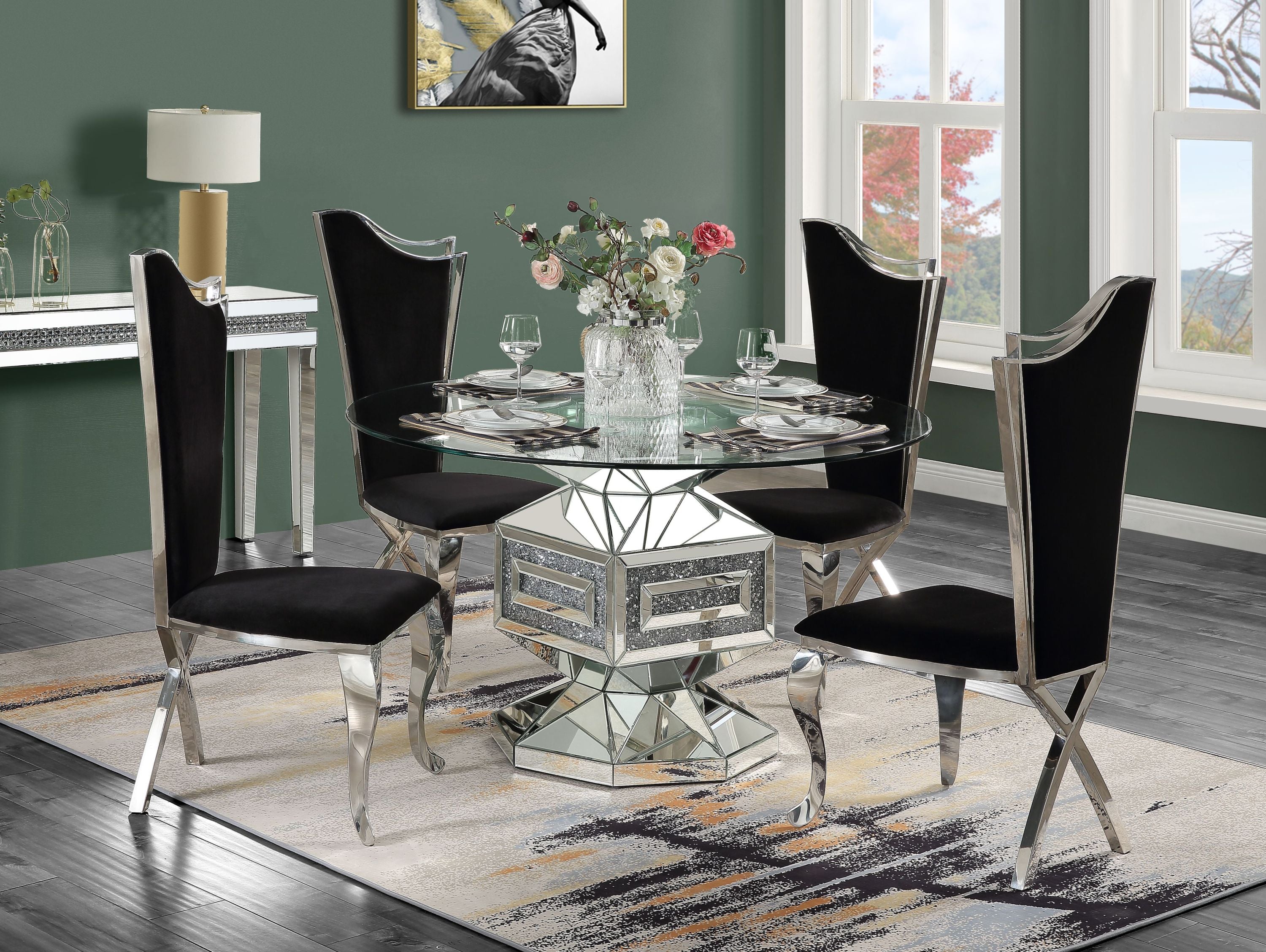 Modern Black & Stainless Steel X-Back Dining Chairs - Set of 2 Contemporary Metal Side Chairs for Kitchen, Dining Room, Office or Outdoor Patio