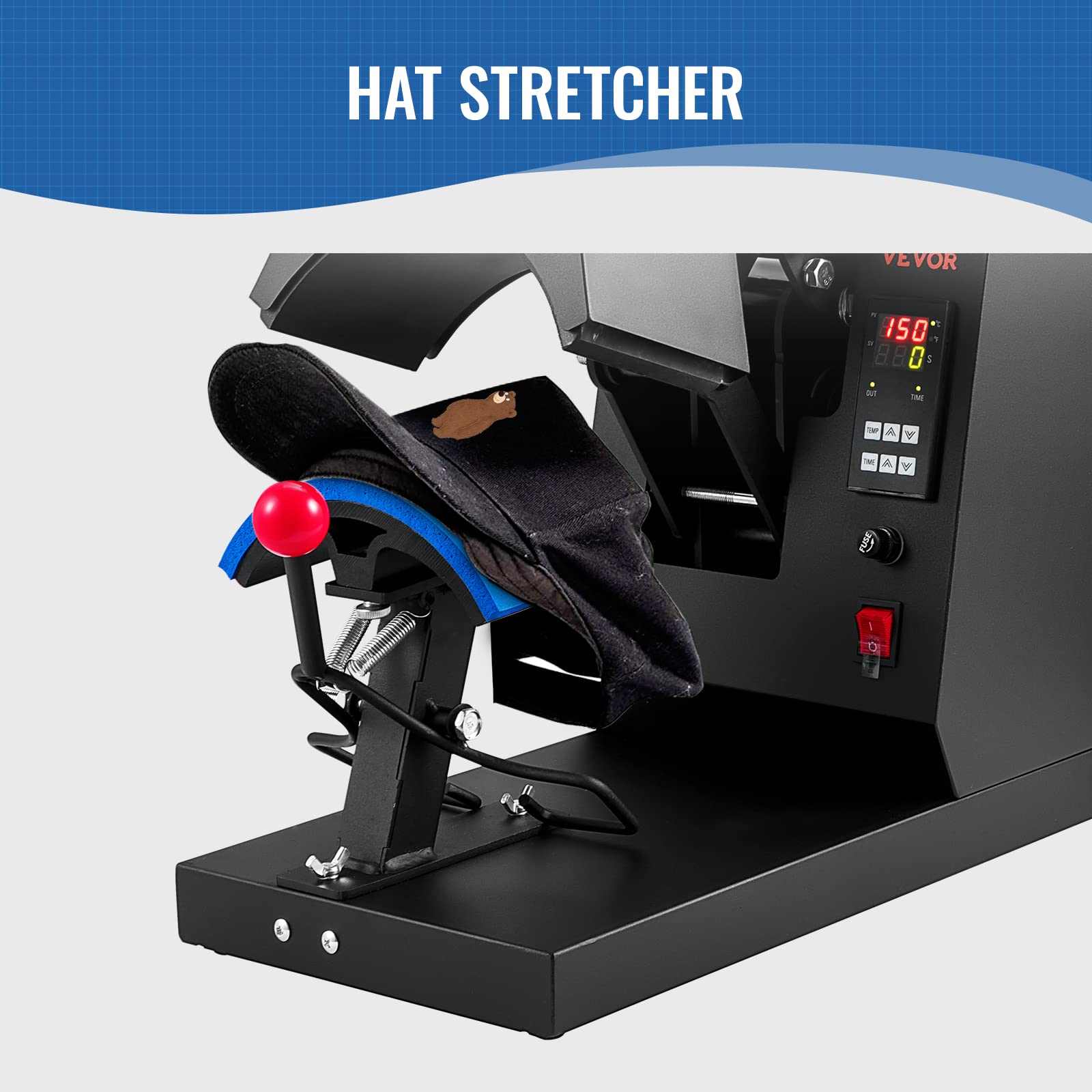 VEVOR 4-in-1 Hat Heat Press Machine with LCD Digital Control - 6x3inches Heating Platen for Sublimation Transfer on Hats & Caps - Includes 4 Replaceable Heating Pads (6x3/6.7x2.7/6.7x3.8/8.1x3.5) - Perfect for Custom Hat Printing, DIY Crafts & Small Business Apparel Decoration