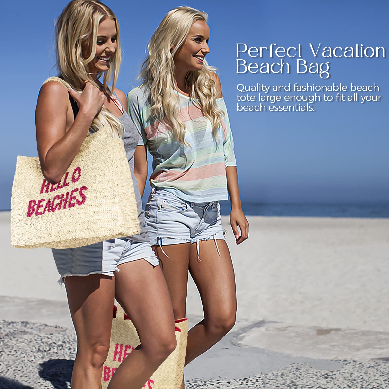 2025 Trendy Straw Beach Tote Bag for Women - Large Packable Vacation Beach Bag | Perfect for Poolside, Seaside & Summer Travel Accessories