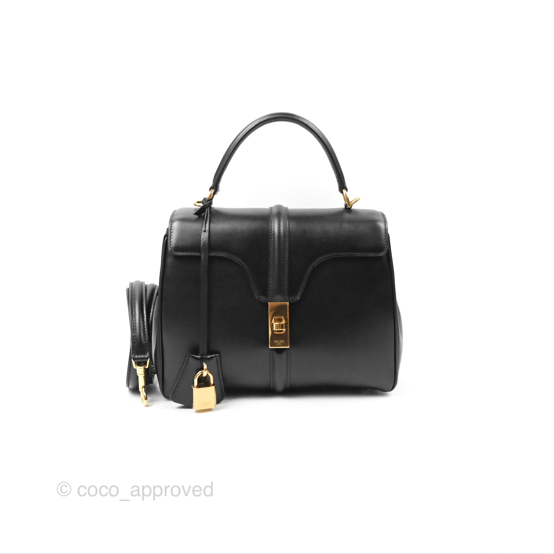 Celine Small 16 Handbag in Black Satinated Calfskin Leather - Luxury Crossbody Bag for Women, Perfect for Work, Travel & Evening Events