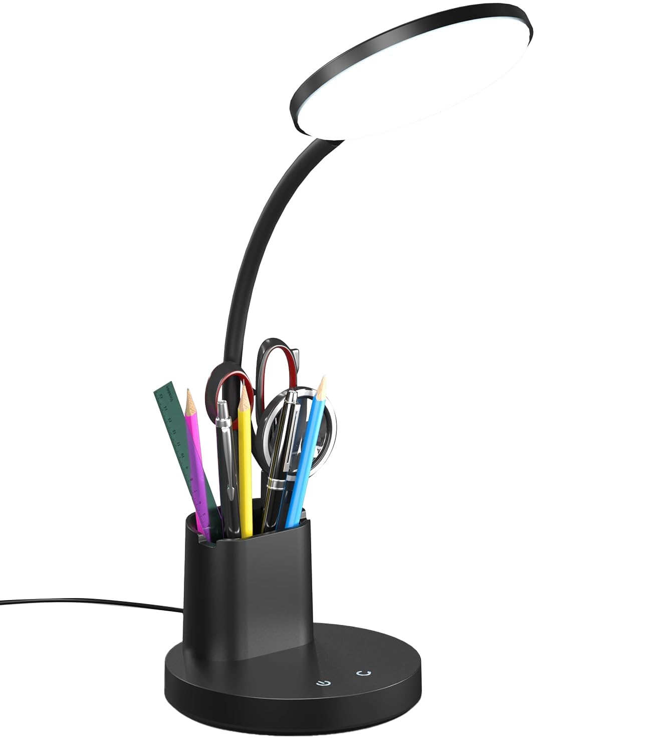 LED Desk Lamp with 3 Color Modes & 360° Adjustable Arm - Dimmable Touch Table Light with Phone/Pen Holder for Home Office Study Reading - Black Workspace Lighting