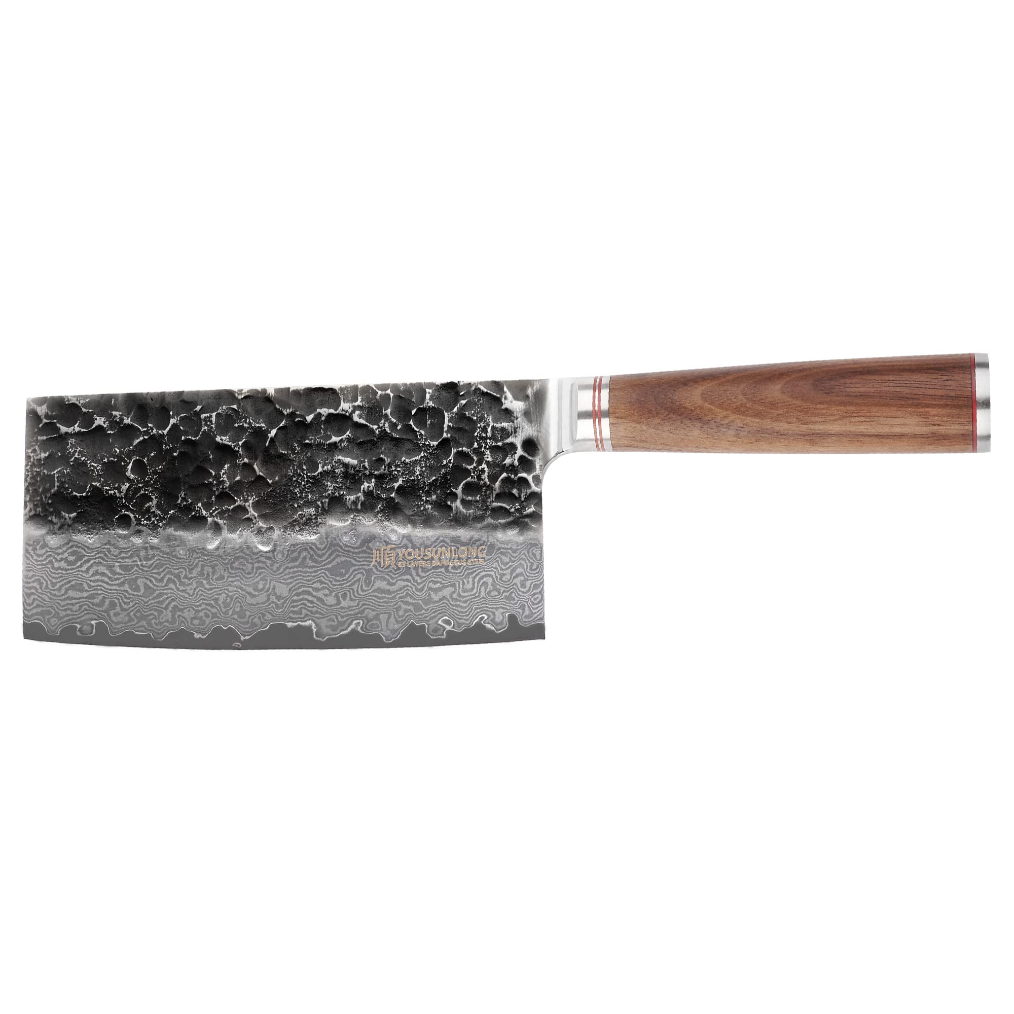 Premium 7-inch Japanese Damascus Steel Meat Cleaver - Professional Chef Knife with Walnut Wood Handle & Leather Sheath - Perfect for Chopping Meat, Vegetables & Herbs in Home Kitchens & Restaurants