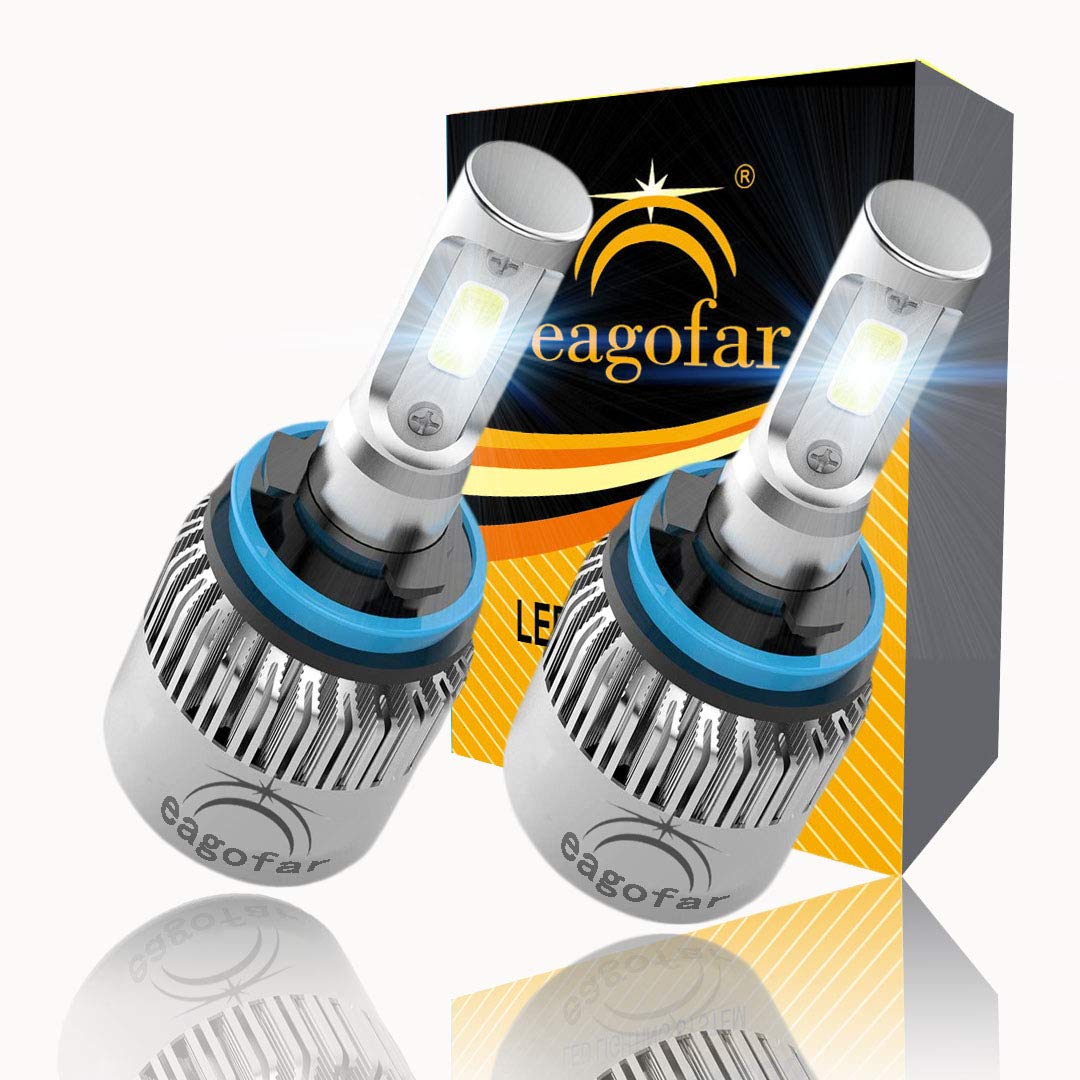 EAGOFAR H11 LED Fog Light Bulbs 6500K 8000 Lumens - H11/H8/H9 Conversion Kit with COB Chips, Plug-and-Play Halogen Replacement (Pack of 2) - Perfect for Off-Road, Truck, SUV & Night Driving Visibility