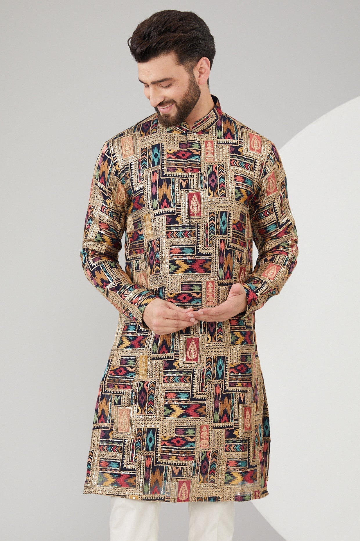 Navy Blue Georgette Sequins Embroidered Kurta for Women | Elegant Indian Party Wear | Perfect for Weddings, Festivals & Special Occasions
